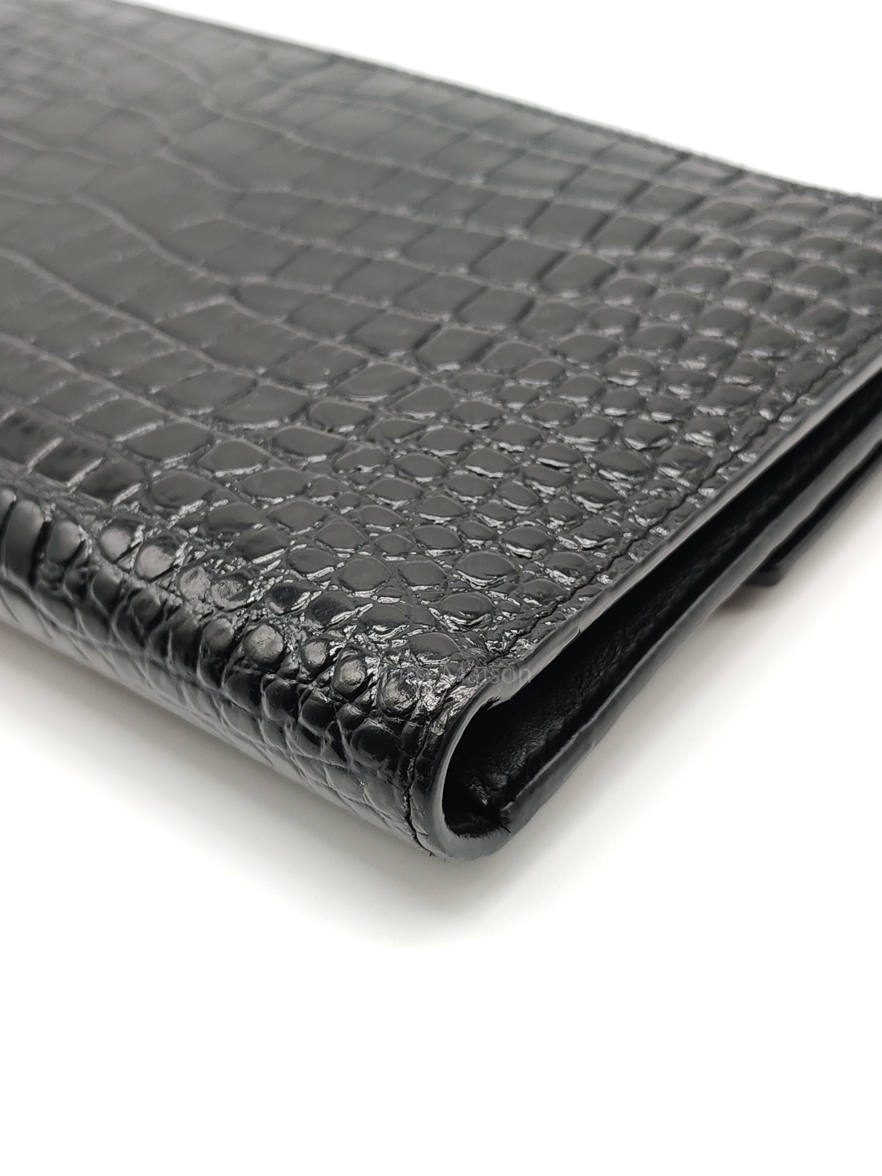 Uptown Clutch in Black Croc-embossed Calfskin Leather & Silver Hardware | Purse Maison Luxury Bags Shop