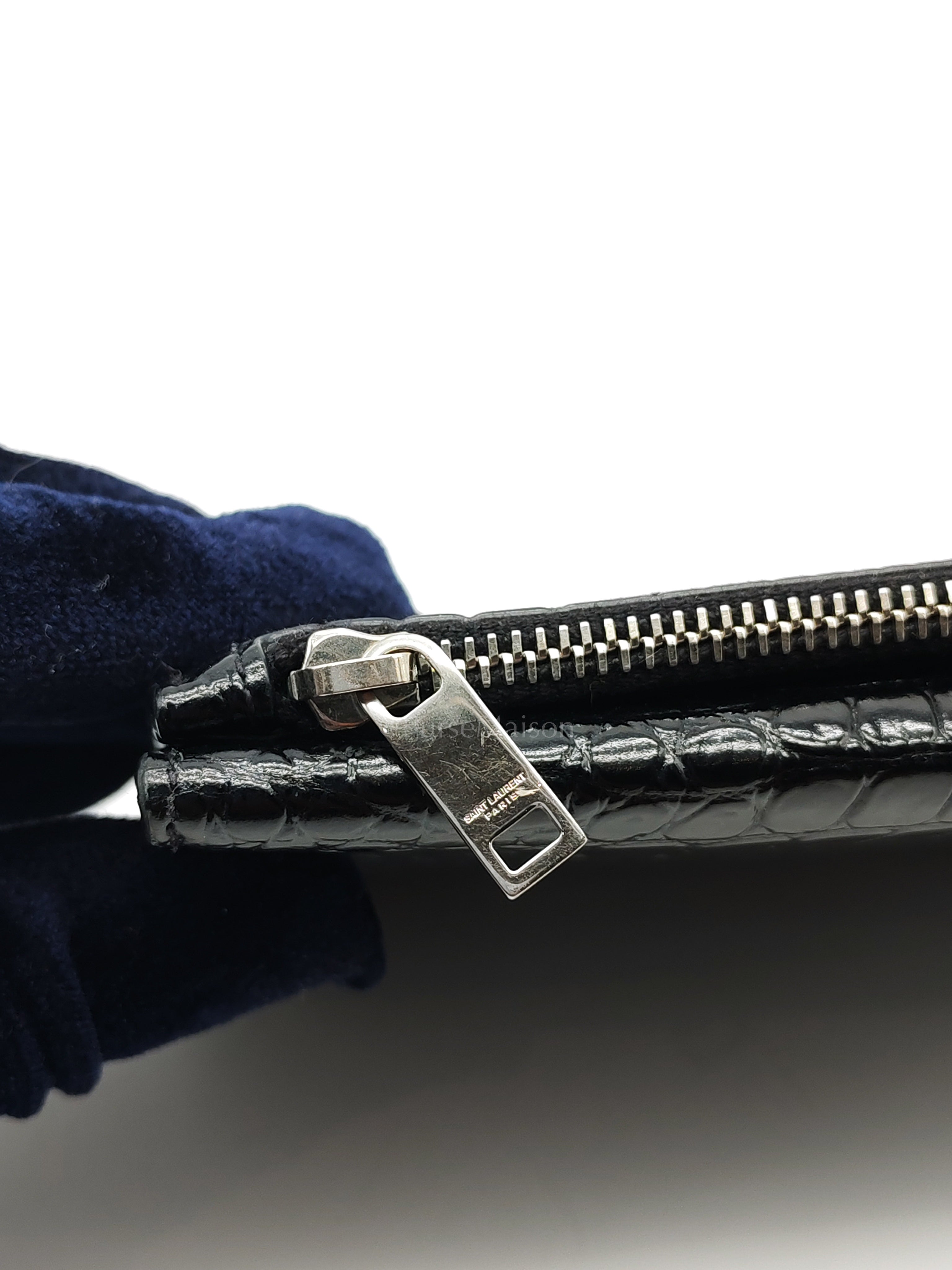 Uptown Clutch in Black Croc-embossed Calfskin Leather & Silver Hardware | Purse Maison Luxury Bags Shop