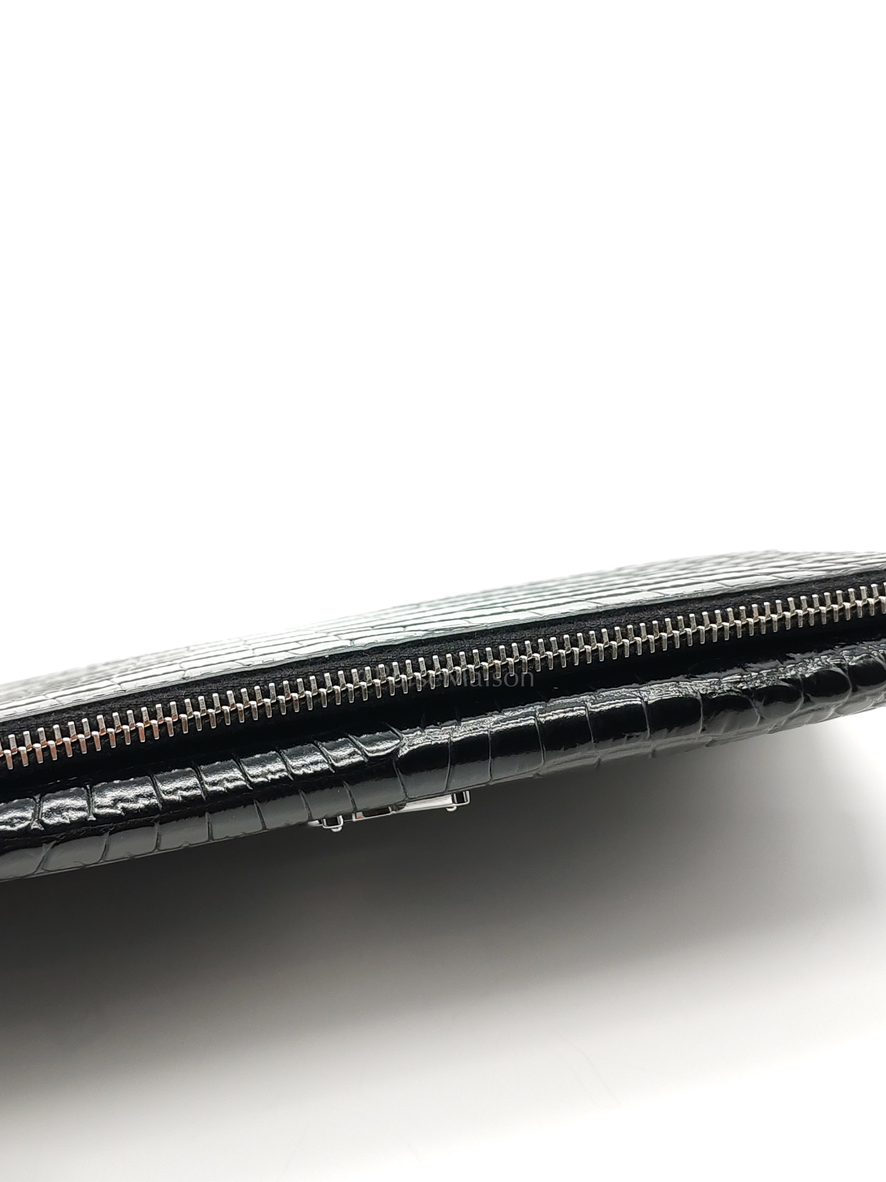 Uptown Clutch in Black Croc-embossed Calfskin Leather & Silver Hardware | Purse Maison Luxury Bags Shop