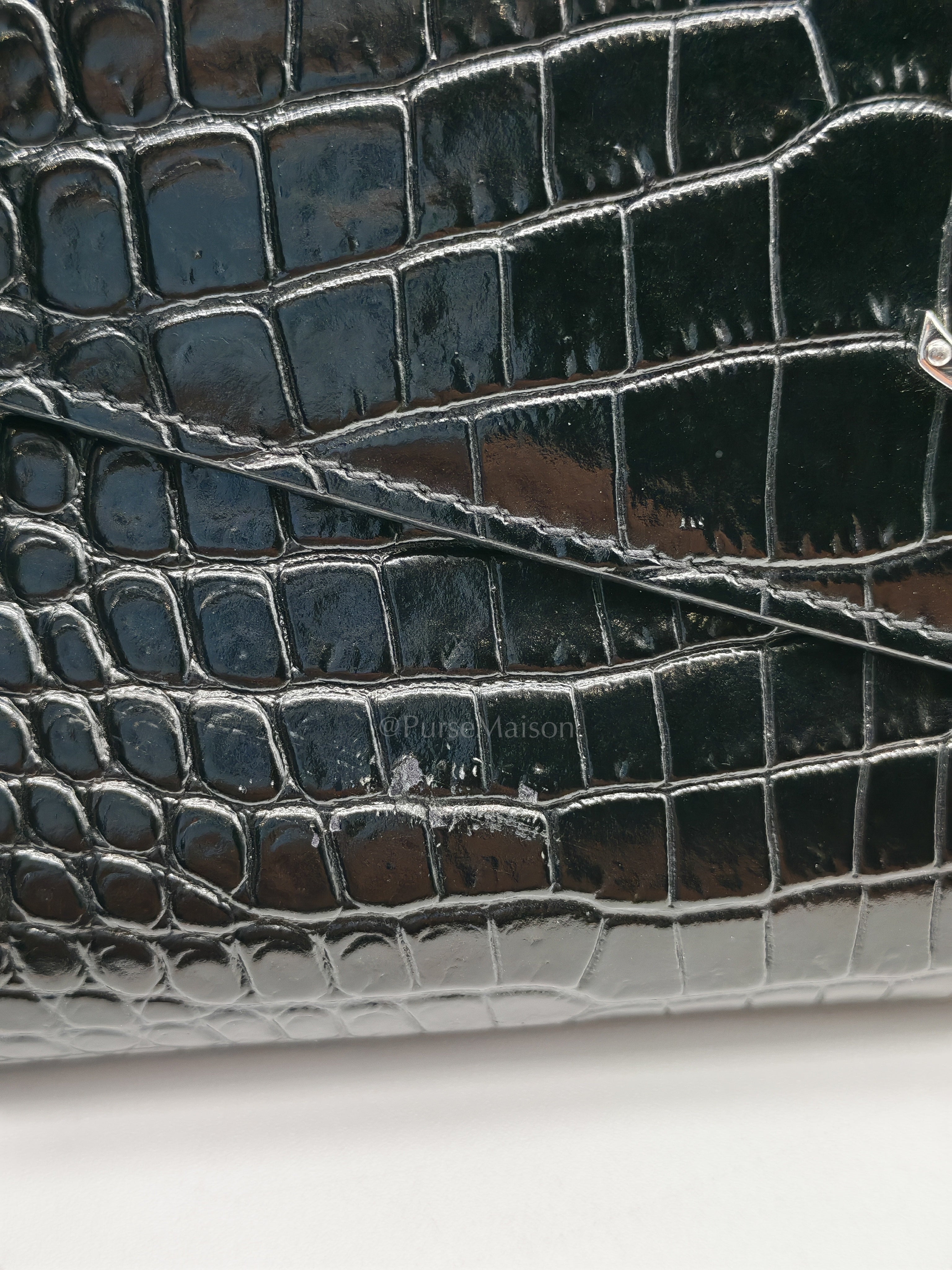 Uptown Clutch in Black Croc-embossed Calfskin Leather & Silver Hardware | Purse Maison Luxury Bags Shop