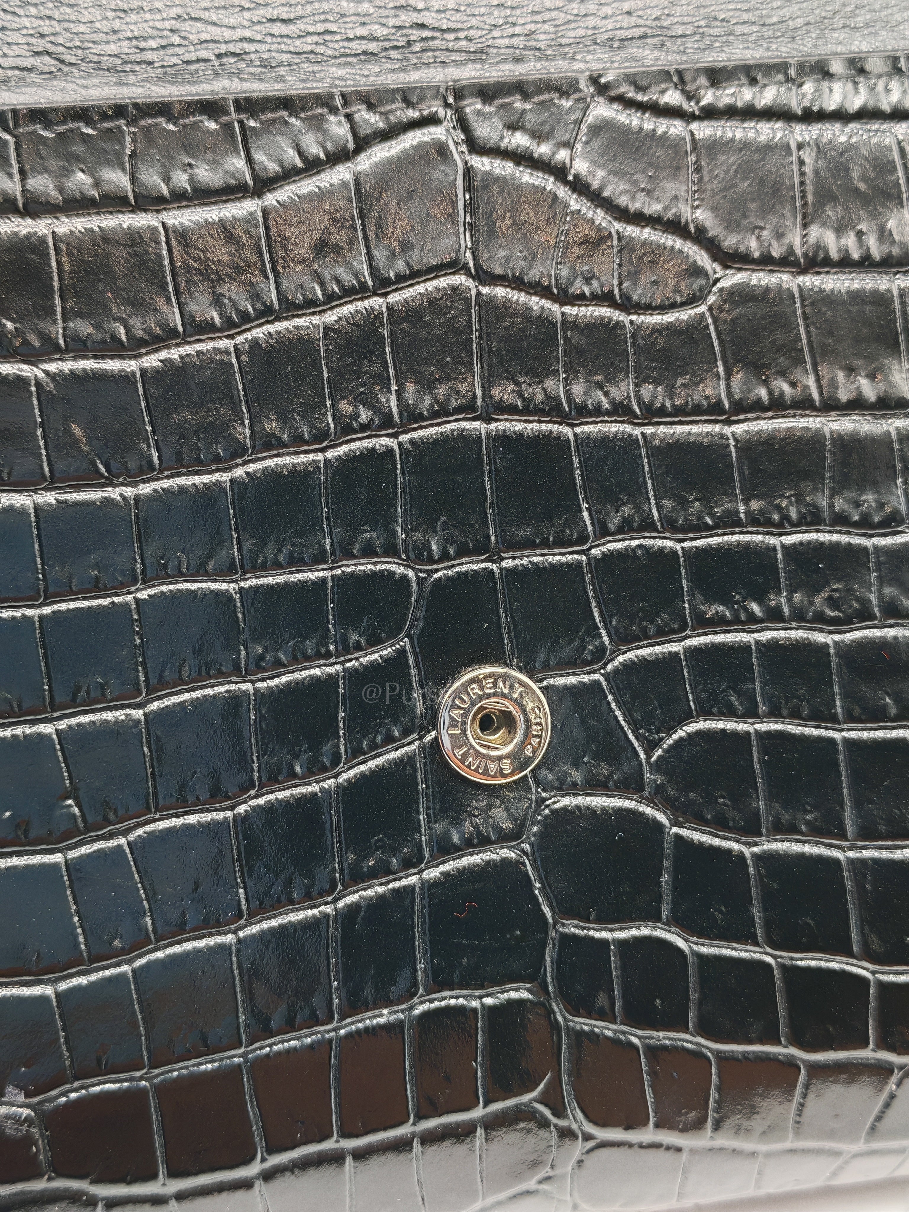 Uptown Clutch in Black Croc-embossed Calfskin Leather & Silver Hardware | Purse Maison Luxury Bags Shop