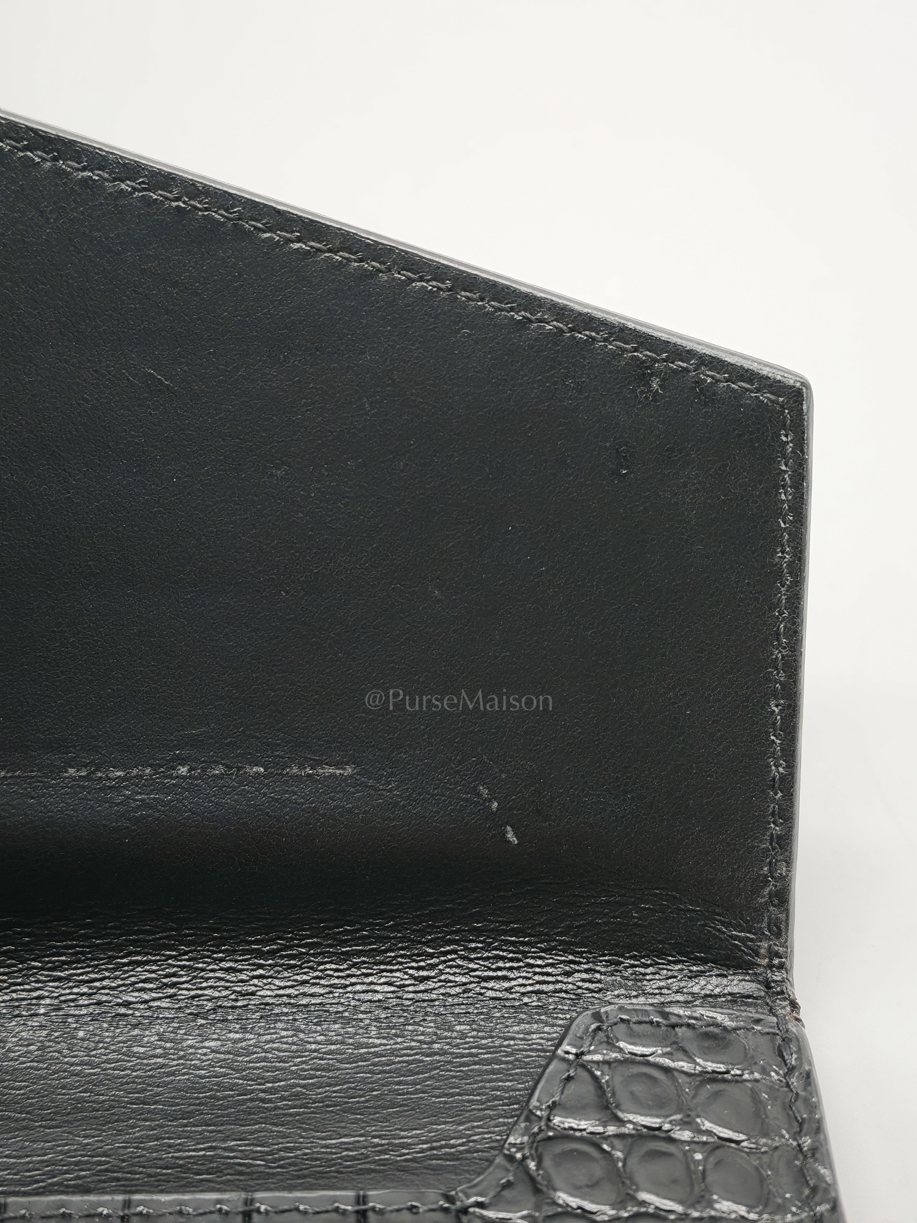 Uptown Clutch in Black Croc-embossed Calfskin Leather & Silver Hardware | Purse Maison Luxury Bags Shop