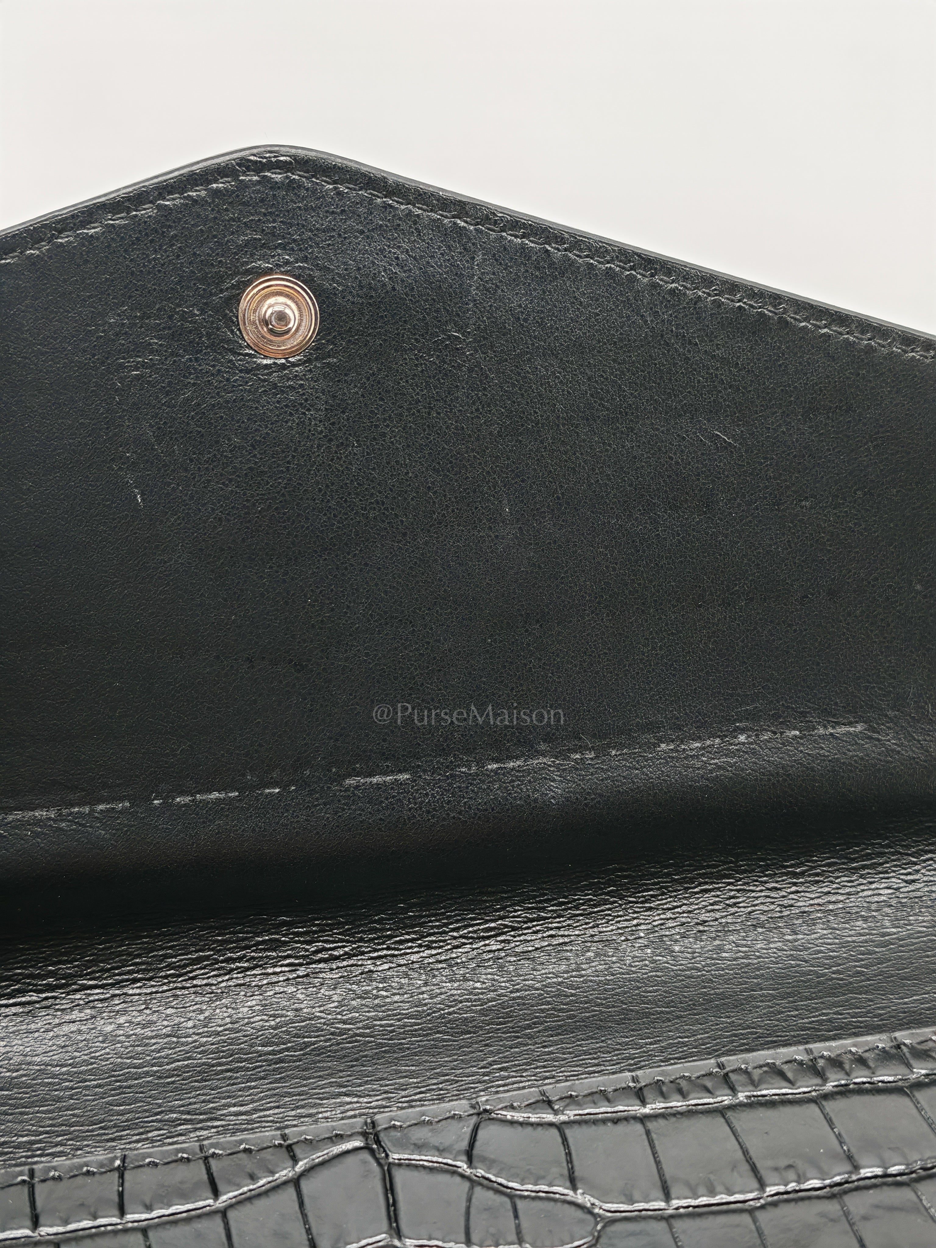 Uptown Clutch in Black Croc-embossed Calfskin Leather & Silver Hardware | Purse Maison Luxury Bags Shop
