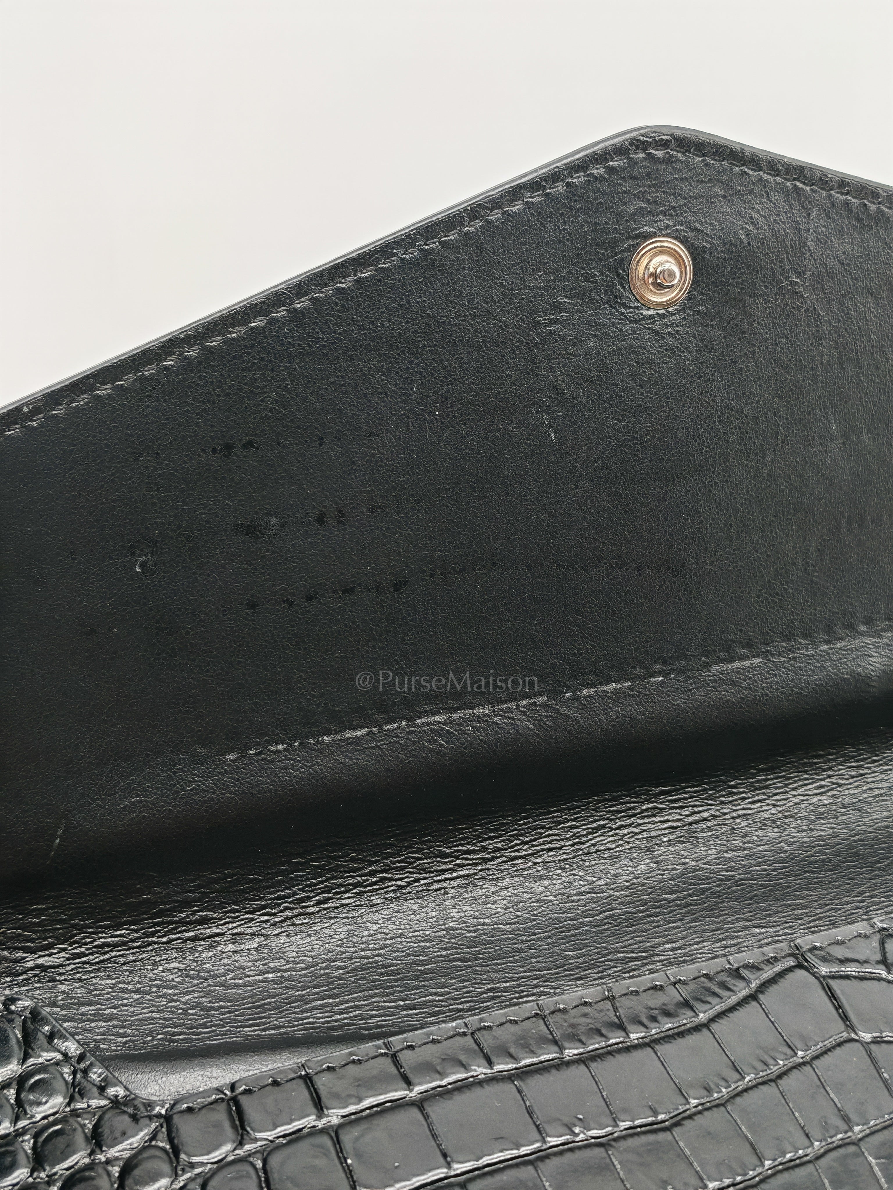 Uptown Clutch in Black Croc-embossed Calfskin Leather & Silver Hardware | Purse Maison Luxury Bags Shop