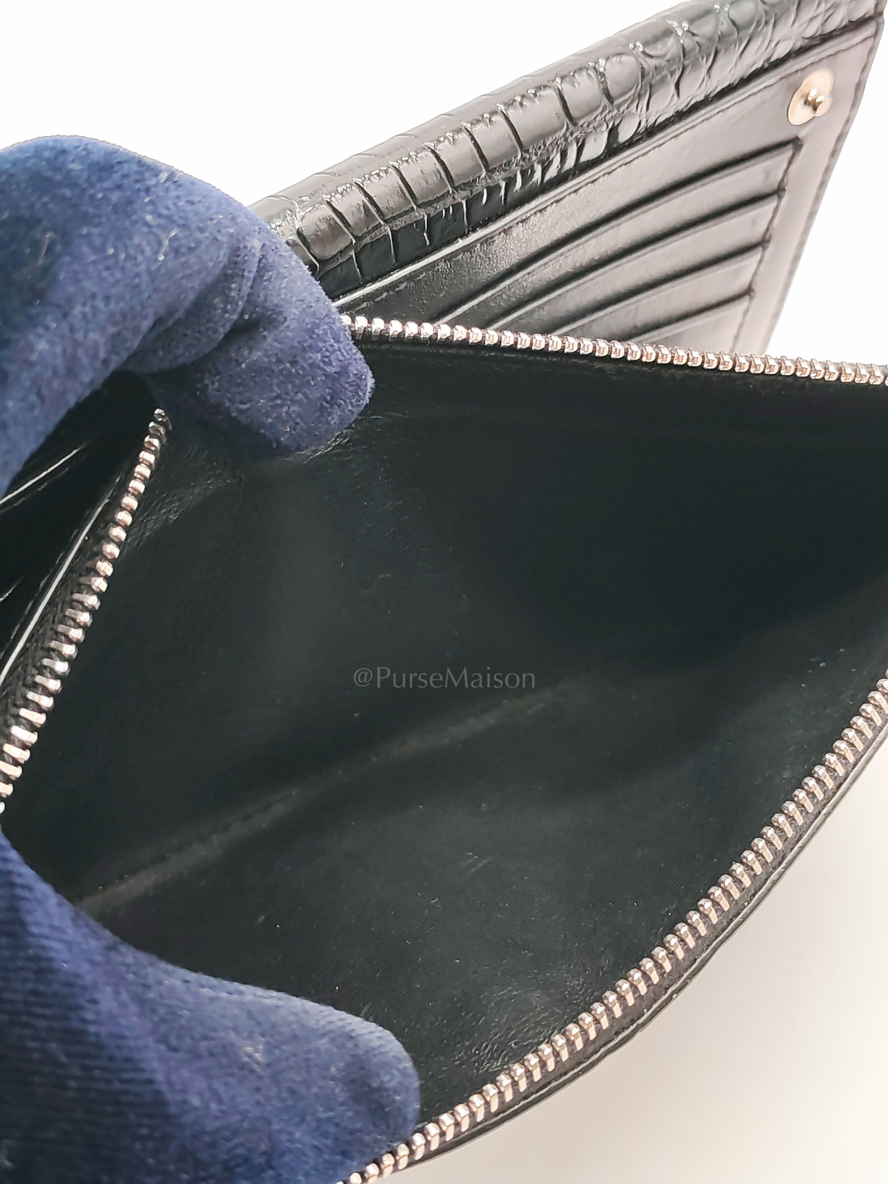 Uptown Clutch in Black Croc-embossed Calfskin Leather & Silver Hardware | Purse Maison Luxury Bags Shop