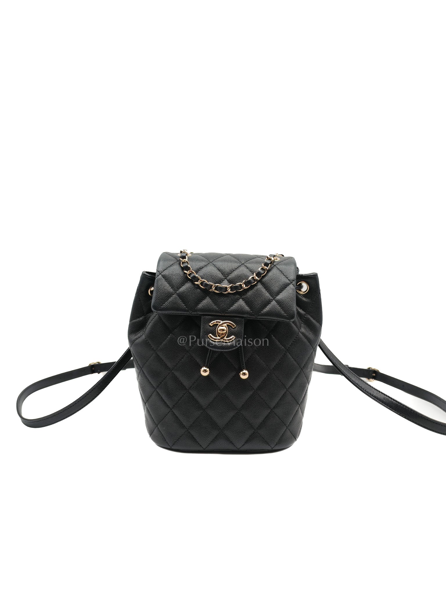 Urban Spirit Backpack Mini in Black Quilted Caviar Leather & Light Gold Hardware Microchip | Purse Maison Luxury Bags Shop