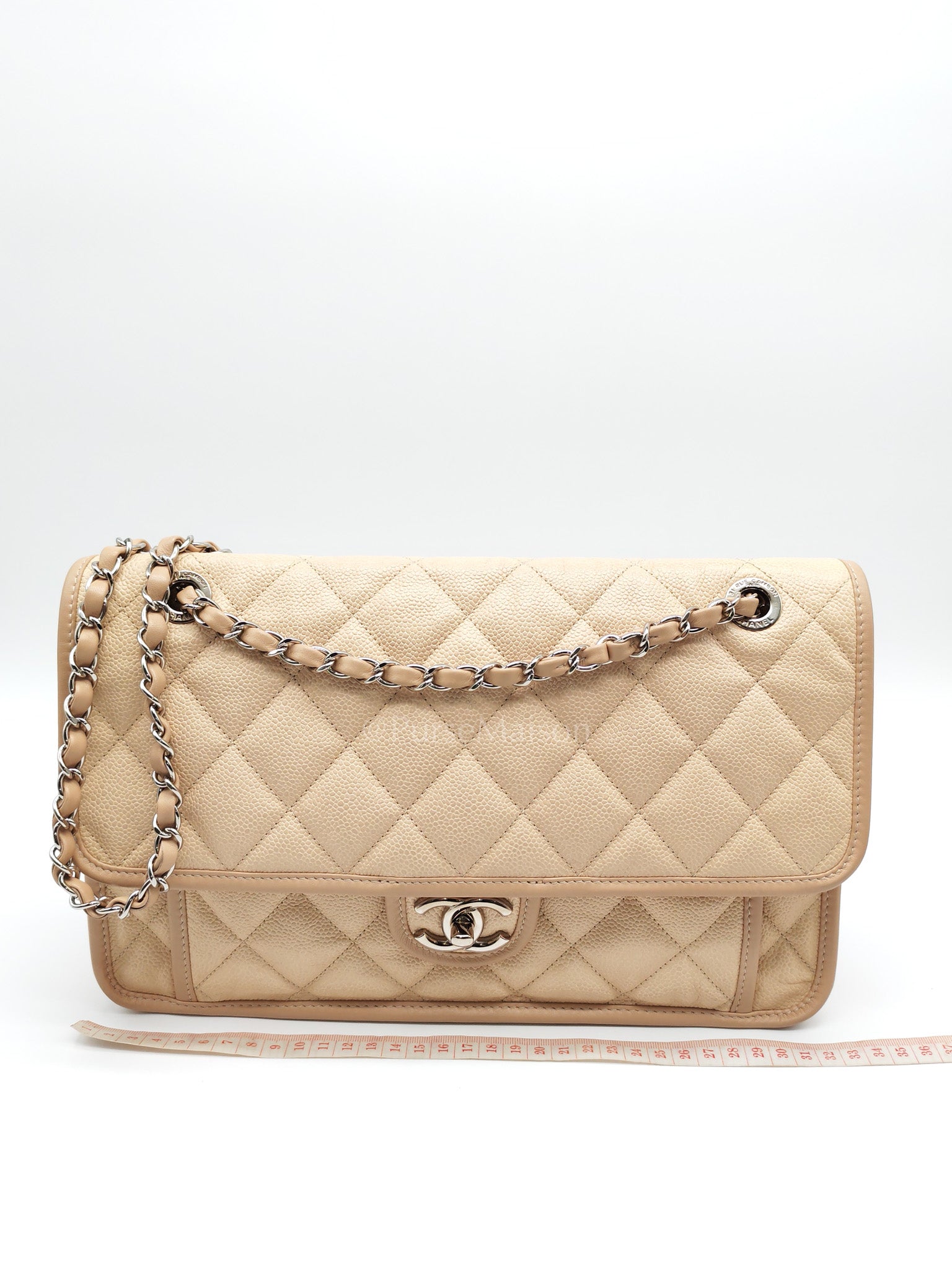 French Riviera in Beige Quilted Caviar Leather and Silver Hardware Seires 18