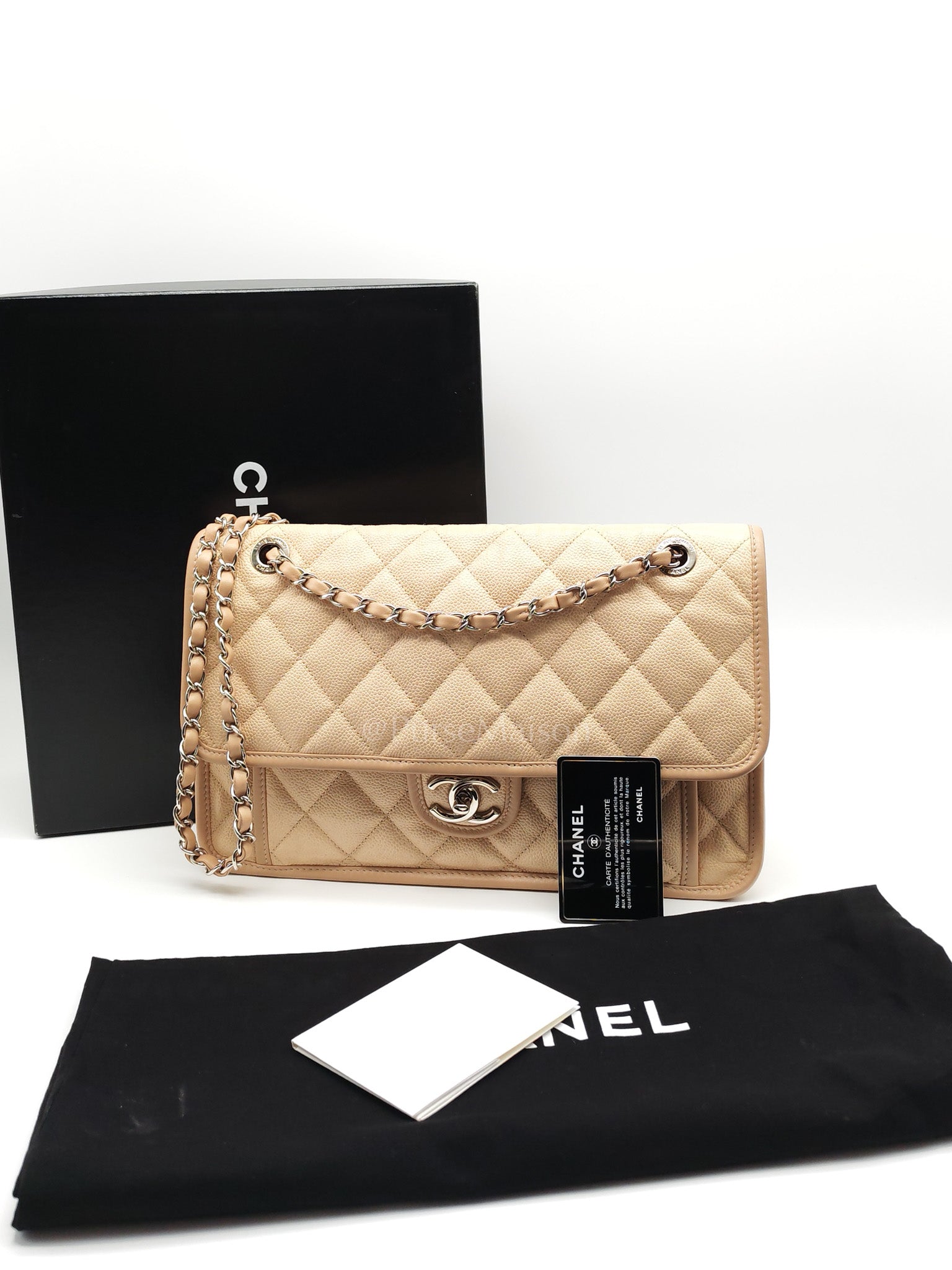 French Riviera in Beige Quilted Caviar Leather and Silver Hardware Seires 18