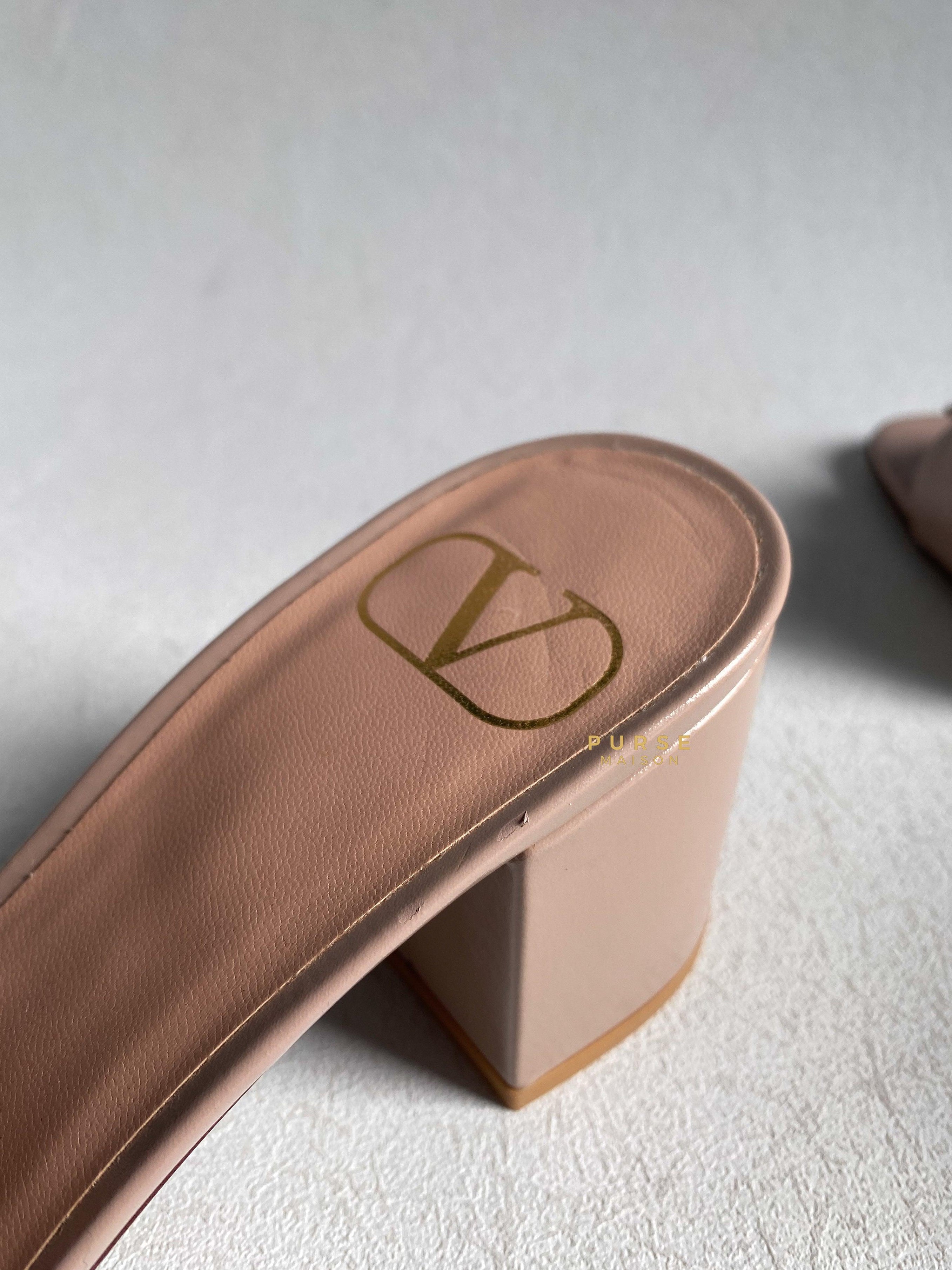 Valentino Garavani Beige Leather VLogo Open Toe Heeled Sandals Size 36.5 EU | Purse Maison Luxury Bags Shop