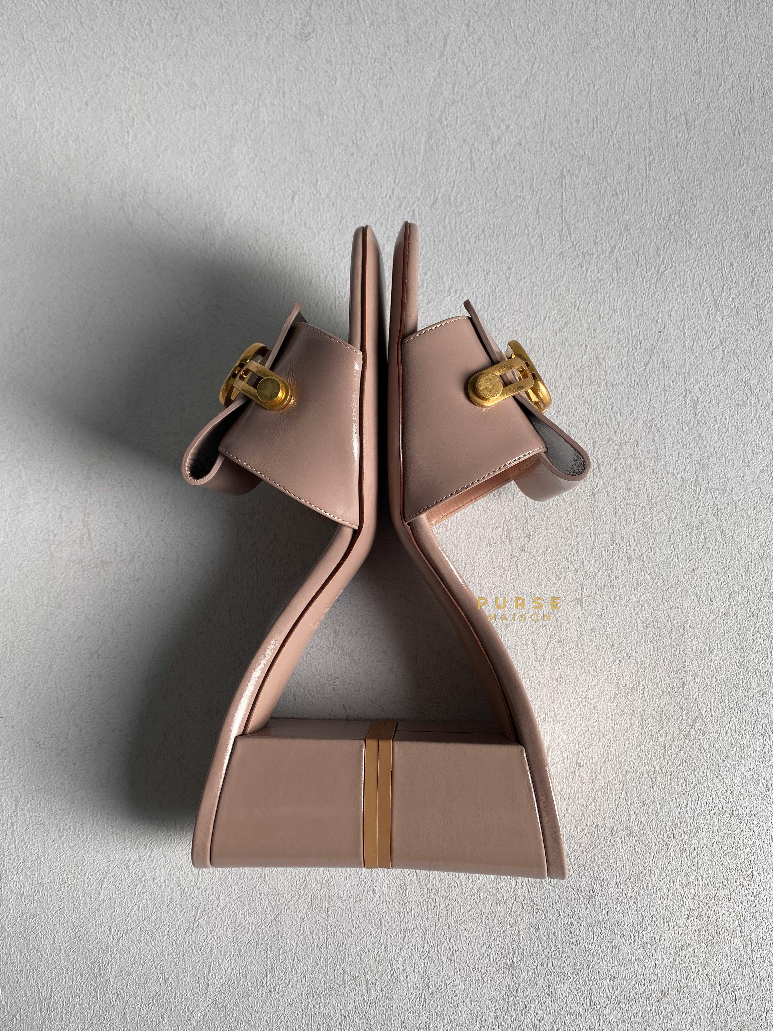 Valentino Garavani Beige Leather VLogo Open Toe Heeled Sandals Size 36.5 EU | Purse Maison Luxury Bags Shop