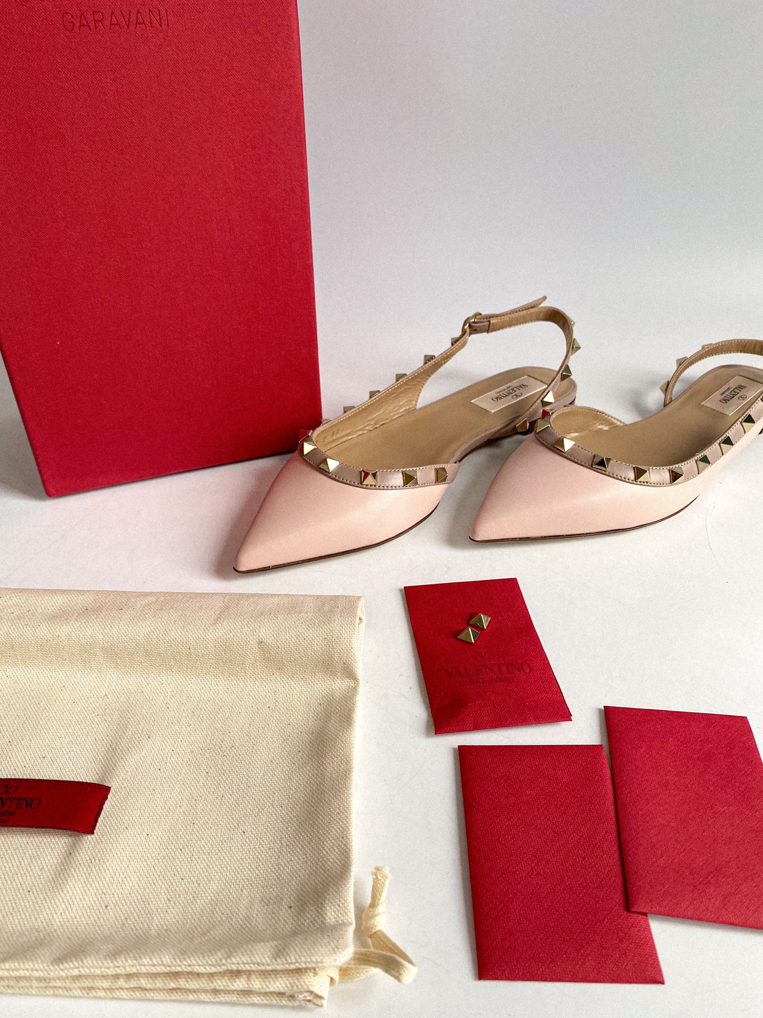 Valentino Garavani Rockstud Rose Aqua Slingback Flats Size 37 EU (25.5cm)