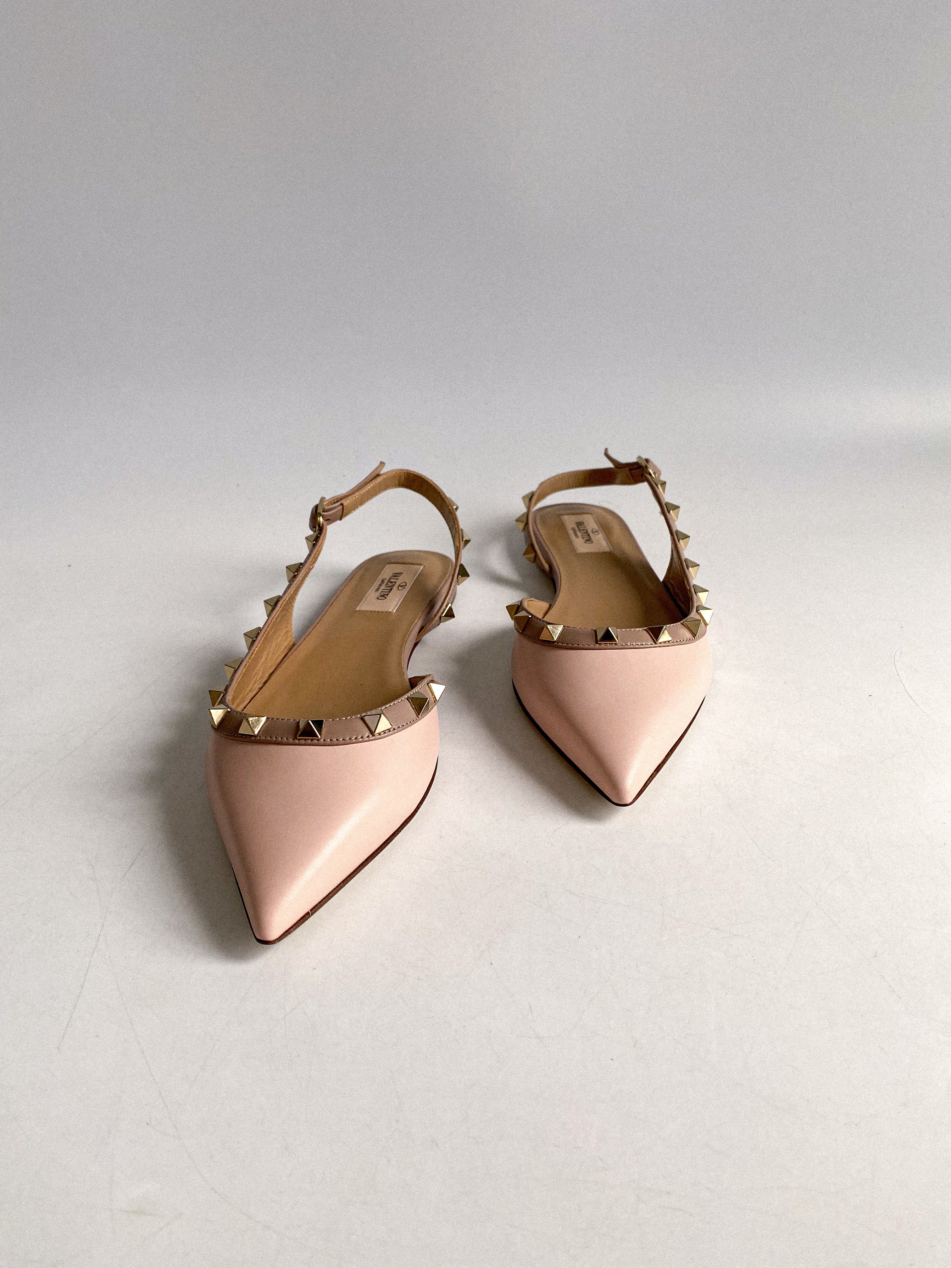 Valentino Garavani Rockstud Rose Aqua Slingback Flats Size 37 EU (25.5cm)