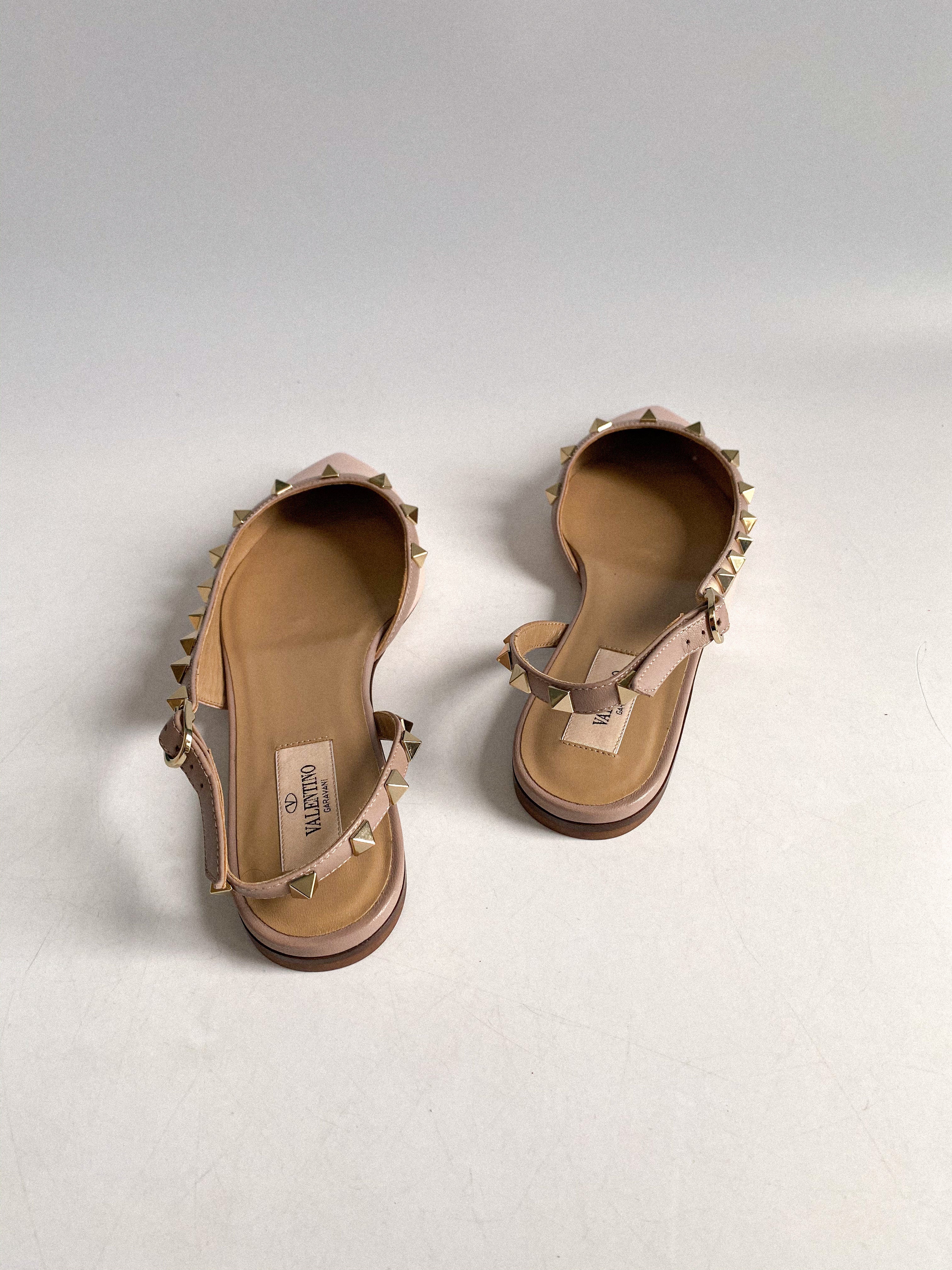 Valentino Garavani Rockstud Rose Aqua Slingback Flats Size 37 EU (25.5cm)