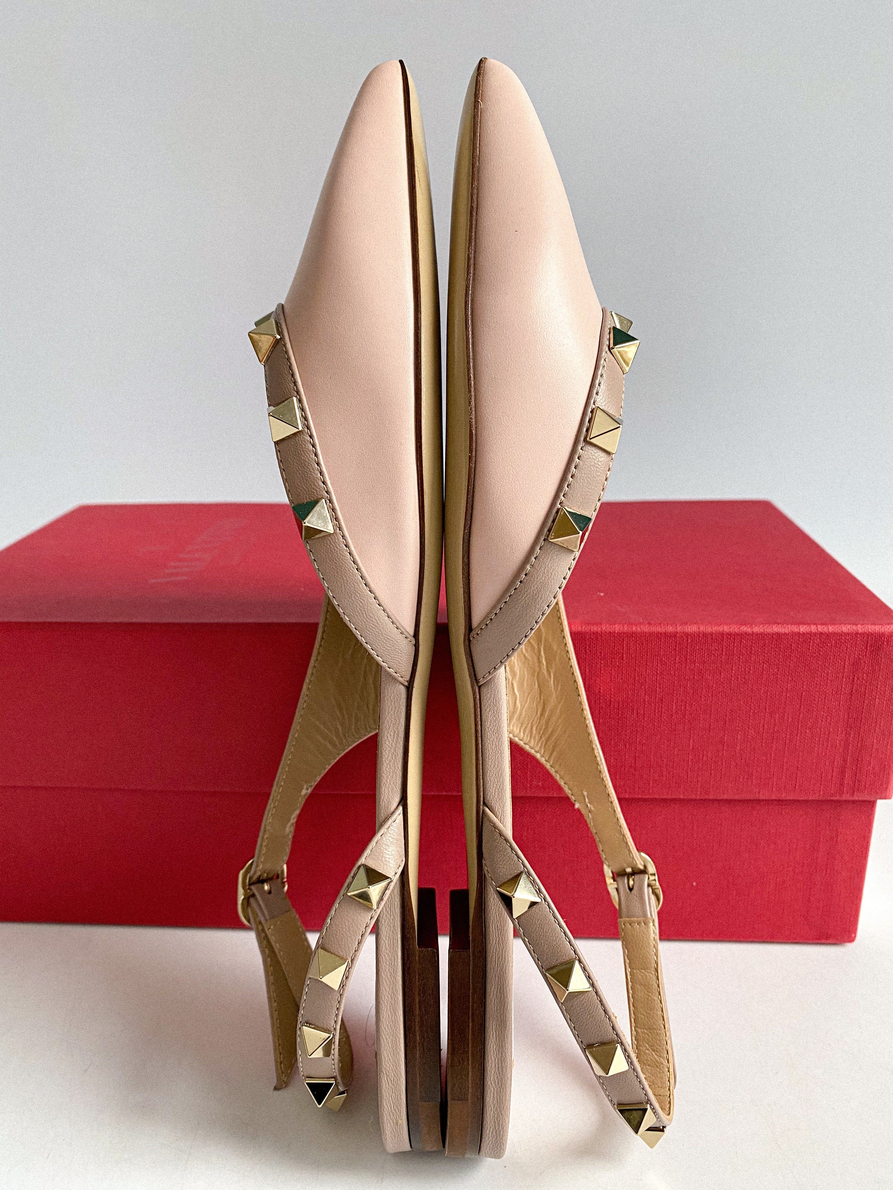 Valentino Garavani Rockstud Rose Aqua Slingback Flats Size 37 EU (25.5cm)