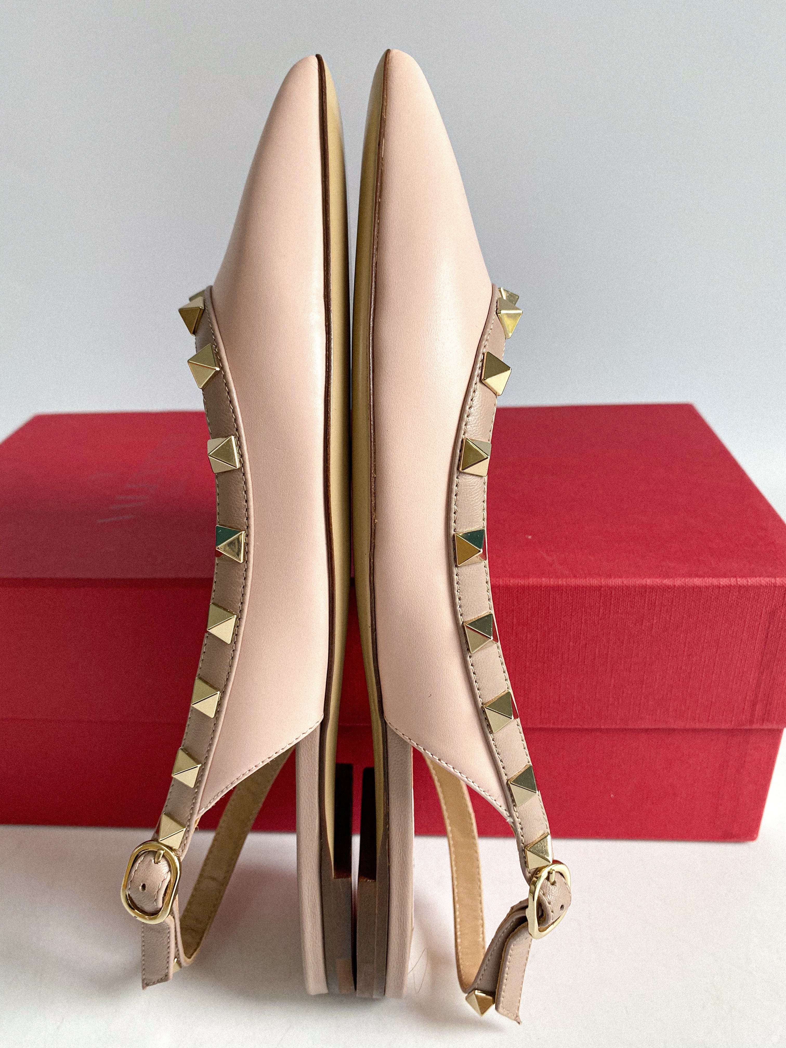 Valentino Garavani Rockstud Rose Aqua Slingback Flats Size 37 EU (25.5cm)