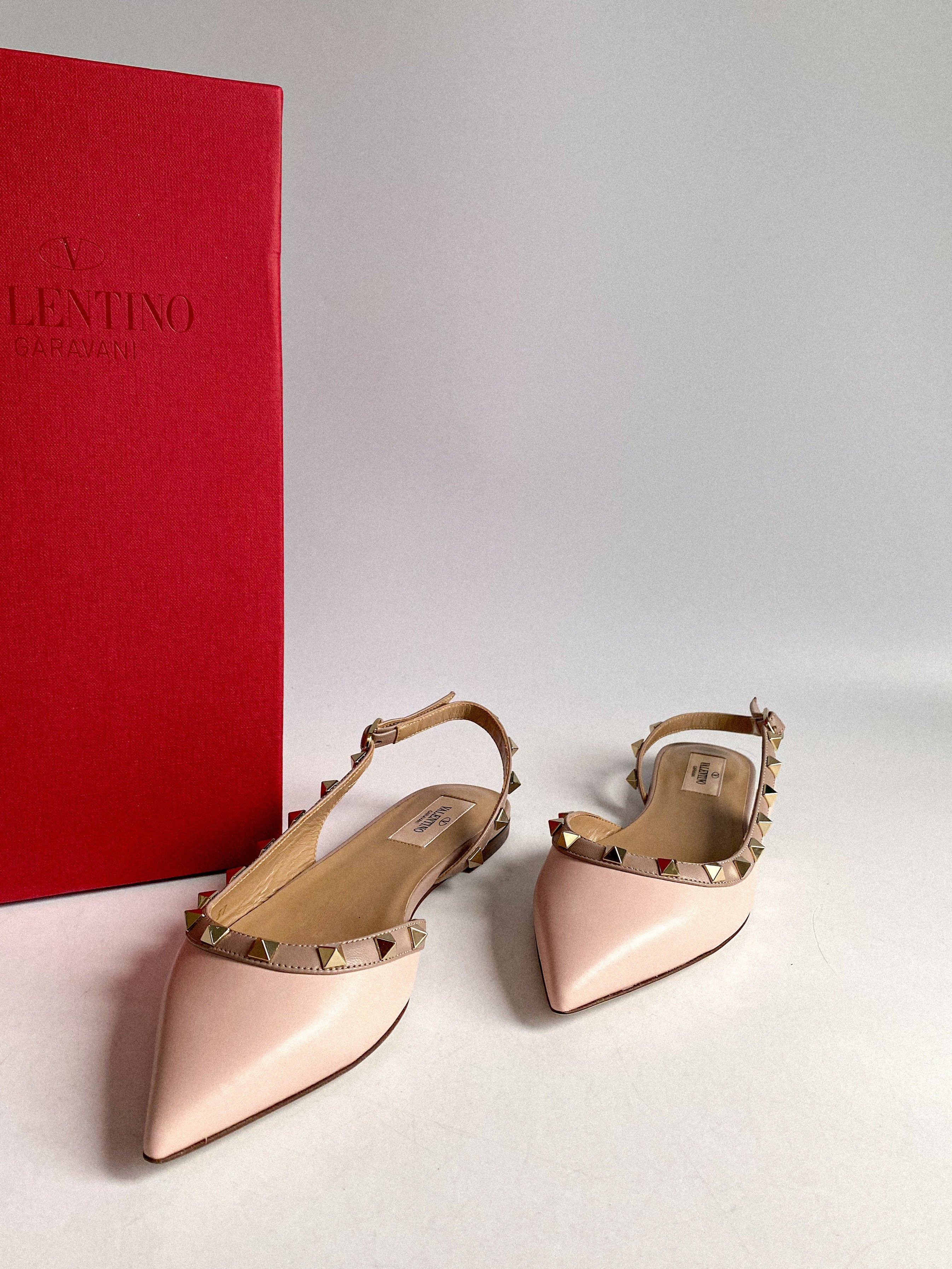 Valentino Garavani Rockstud Rose Aqua Slingback Flats Size 37 EU (25.5cm)