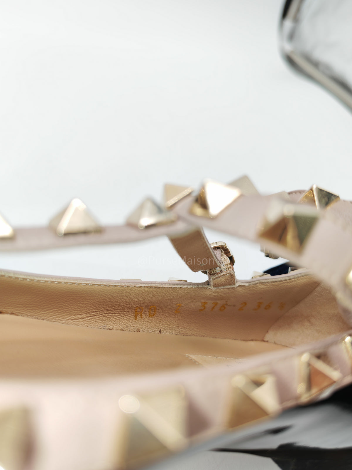 Valentino Gravani Rockstud Cage Flats in Black/Poudre Patent Leather Size 36.5 Eu (27.5 cm) | Purse Maison Luxury Bags Shop