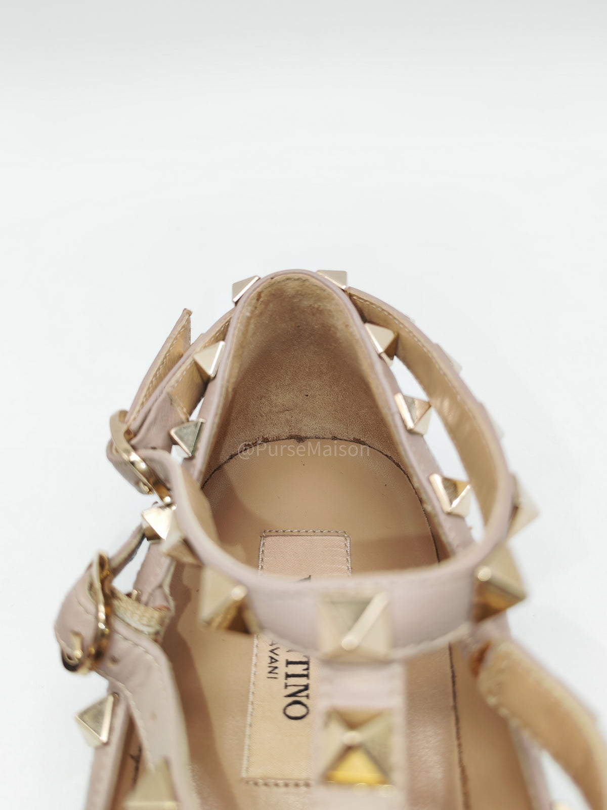 Valentino Gravani Rockstud Cage Flats in Black/Poudre Patent Leather Size 36.5 Eu (27.5 cm) | Purse Maison Luxury Bags Shop