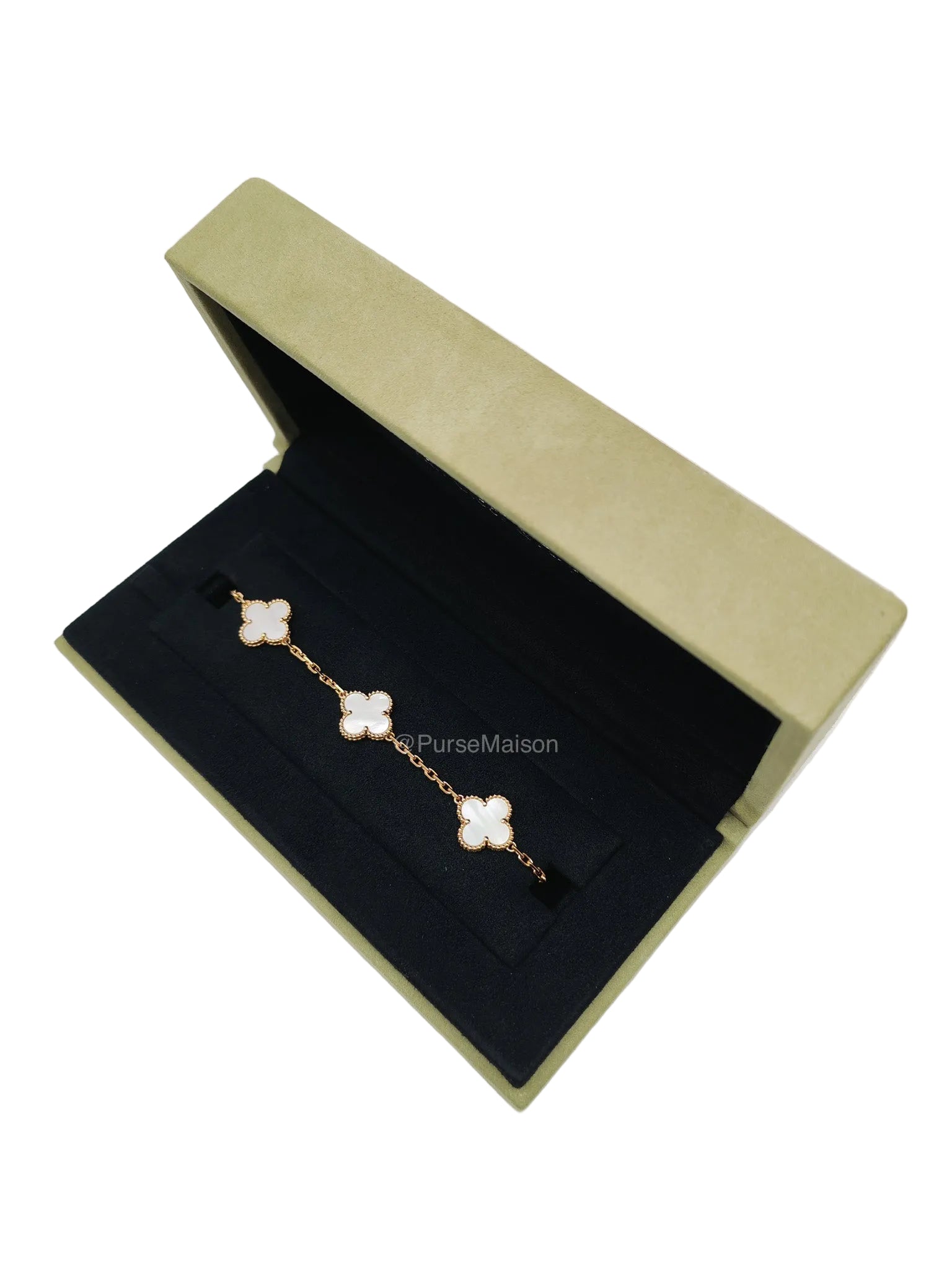 Van Cleef Arpels Vintage Alhambra Bracelet in White Mother of Pearl 5 Motif Yellow Gold (2023) | Purse Maison Luxury Bags Shop