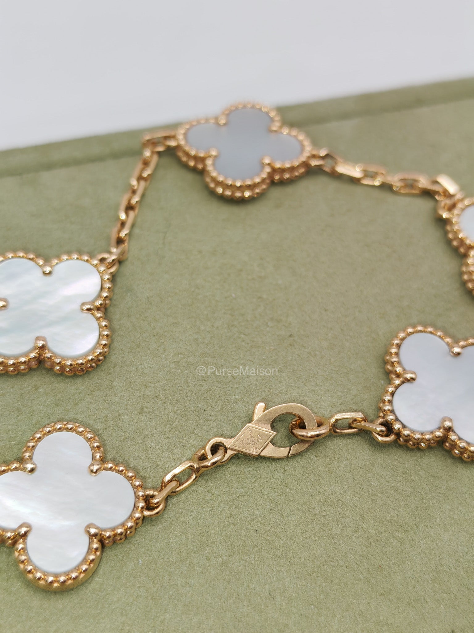 Van Cleef Arpels Vintage Alhambra Bracelet in White Mother of Pearl 5 Motif Yellow Gold (2023) | Purse Maison Luxury Bags Shop