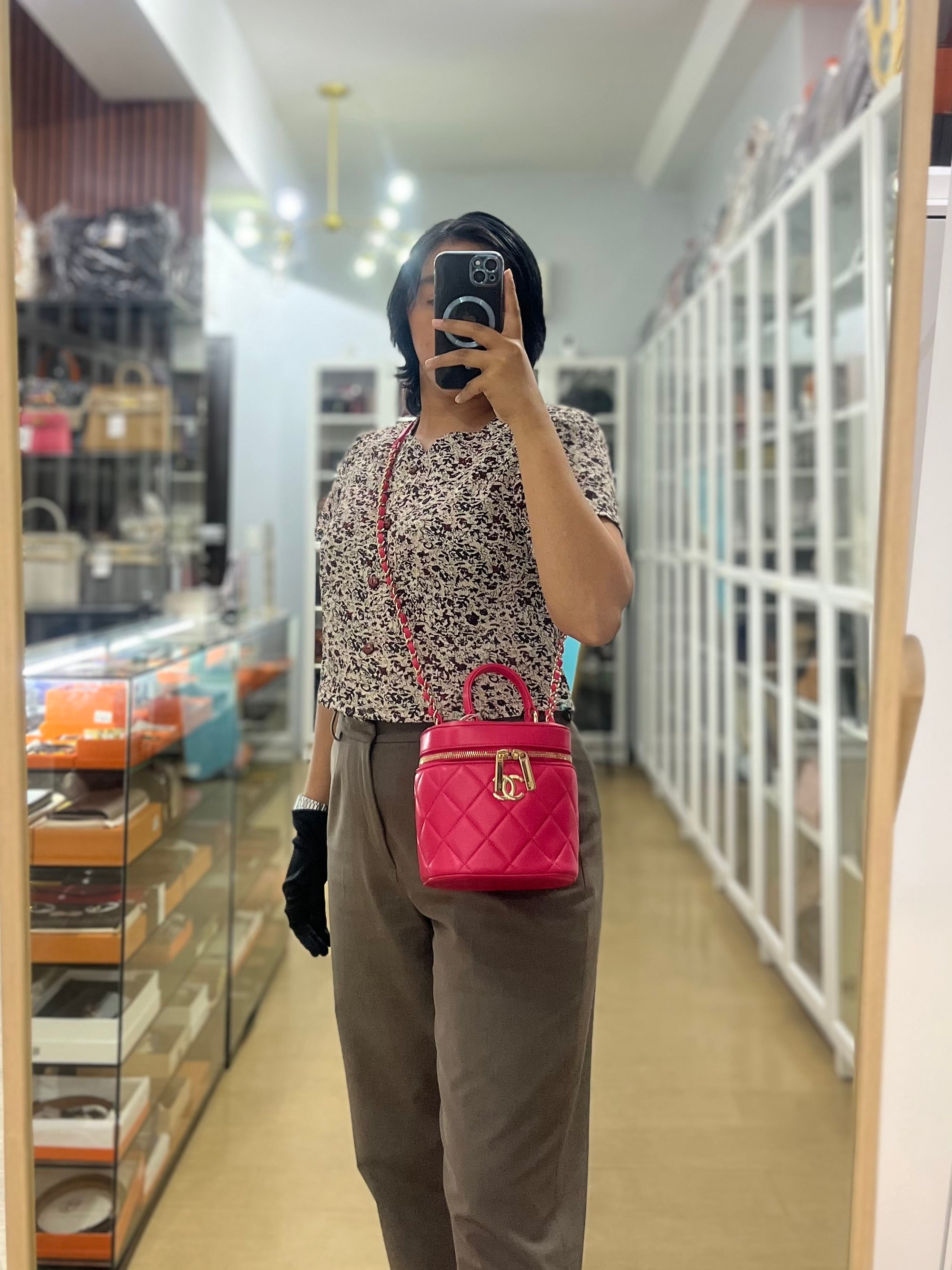 Vanity Bag Small in Pink Lambskin Leather and Light Gold Hardware Series 30 | Purse Maison Luxury Bags Shop