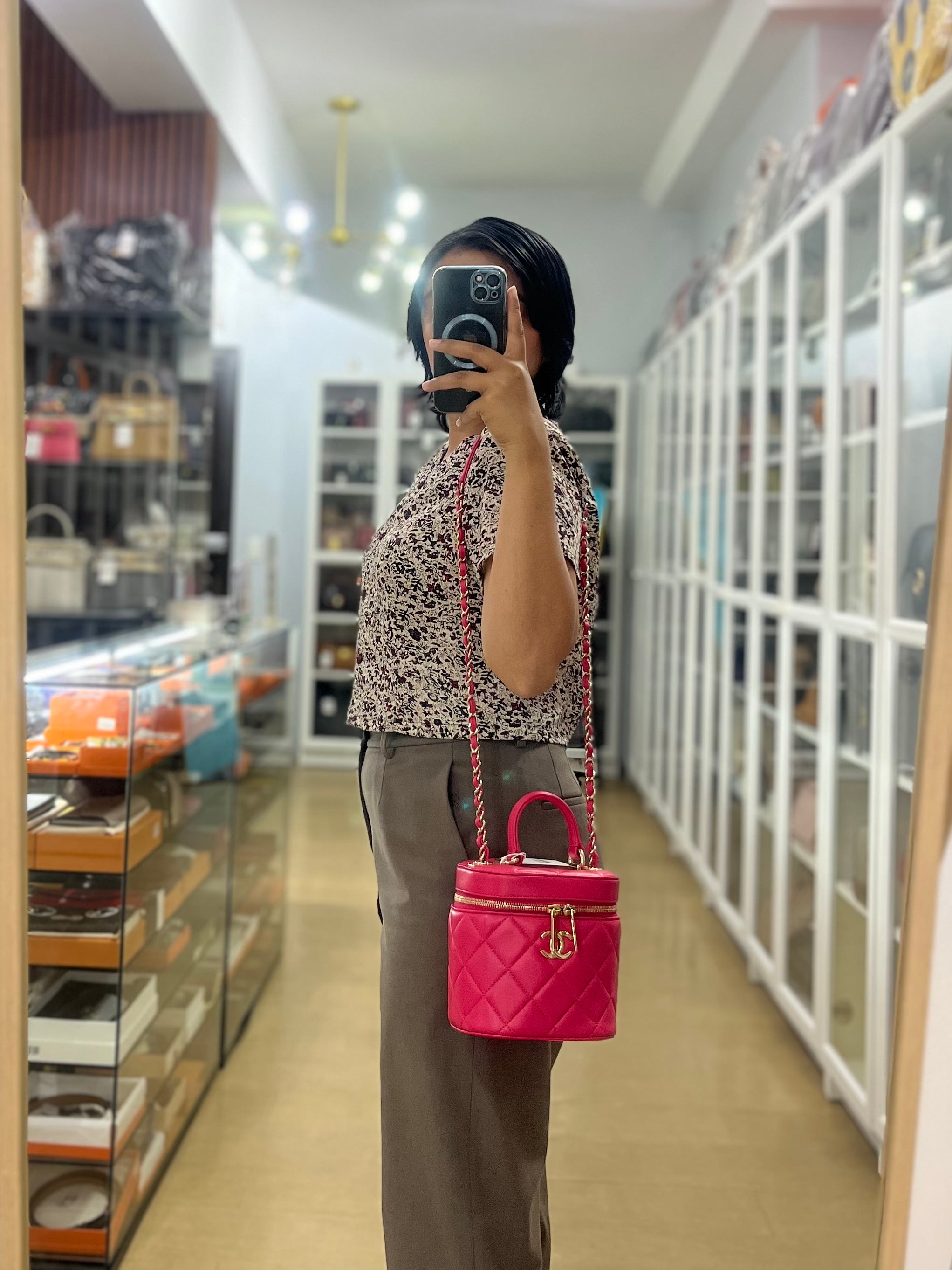 Vanity Bag Small in Pink Lambskin Leather and Light Gold Hardware Series 30 | Purse Maison Luxury Bags Shop