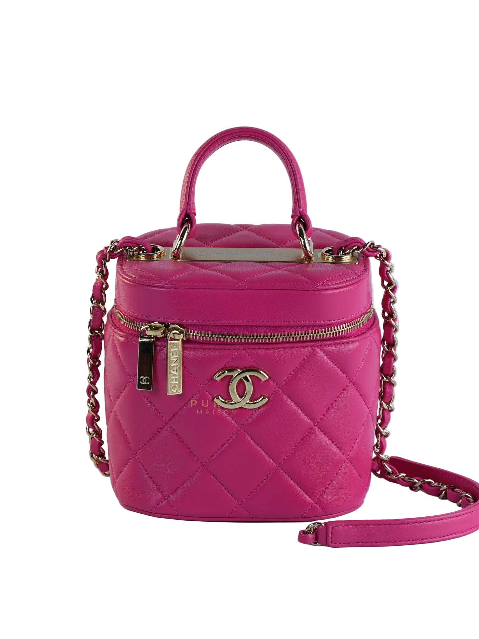 Vanity Bag Small in Pink Lambskin Leather and Light Gold Hardware Series 30 | Purse Maison Luxury Bags Shop