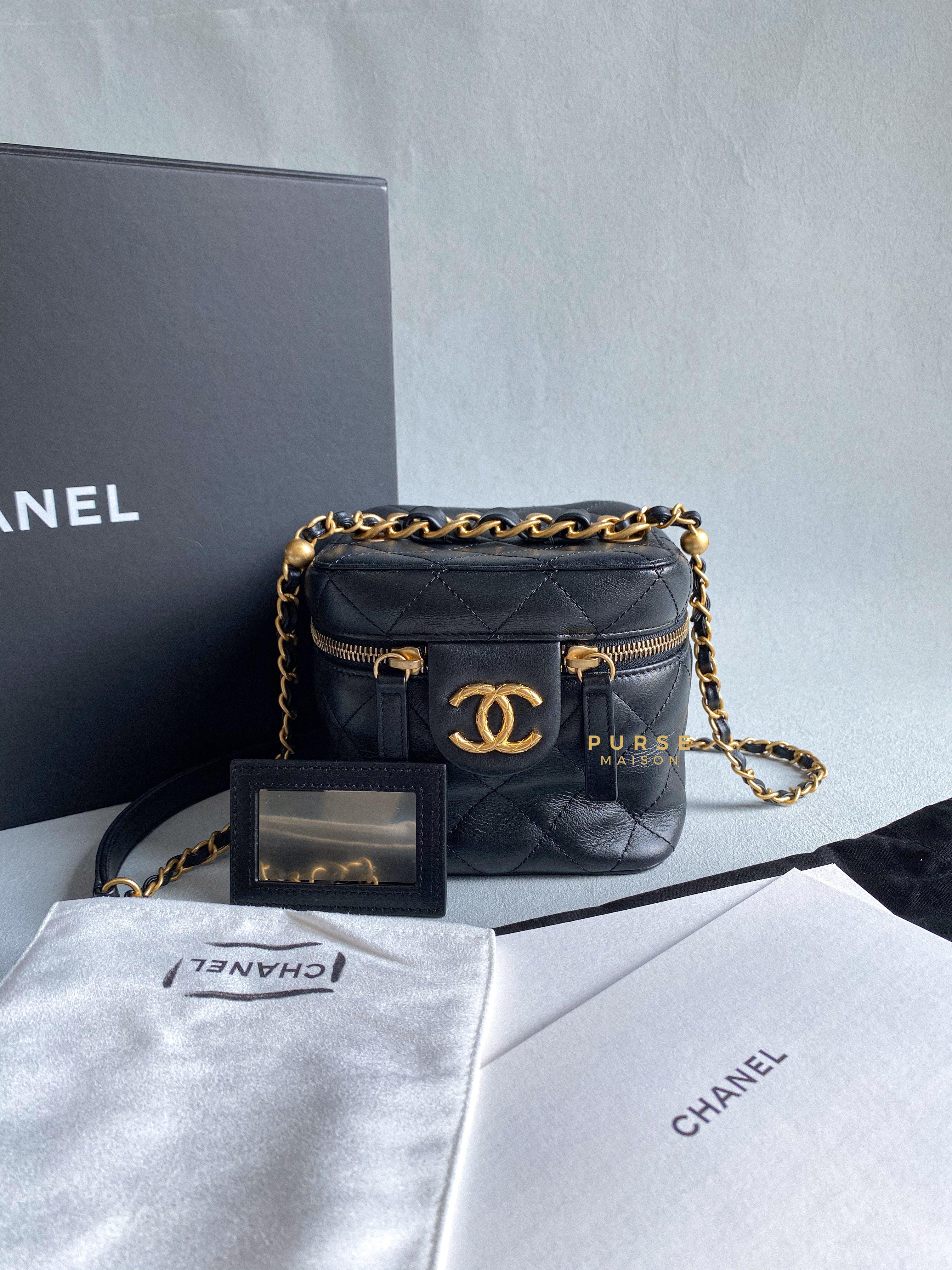 Chanel Vanity Case 22s Lambskin Leather in Aged Gold Hardware (Microchip) | Purse Maison Luxury Bags Shop