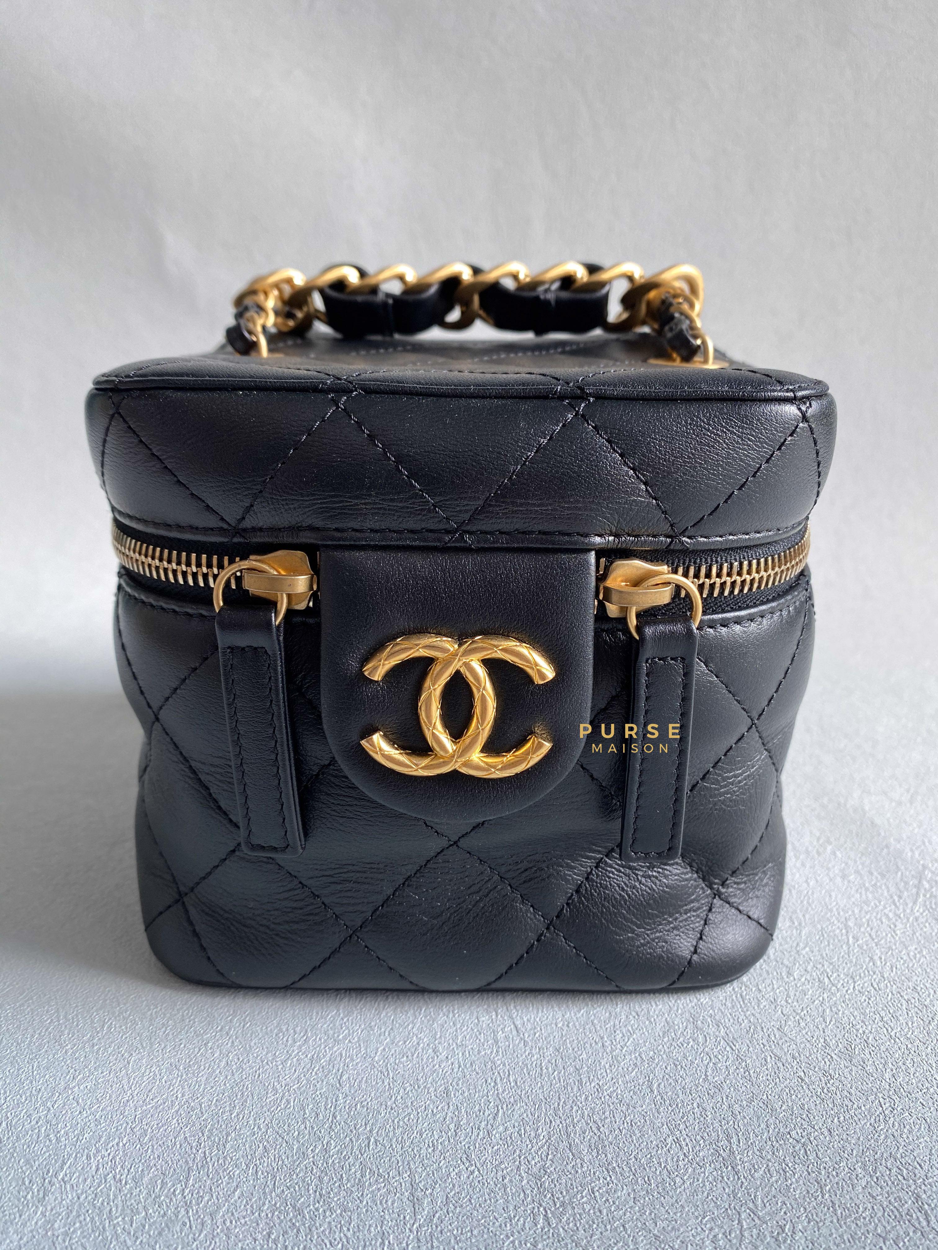 Chanel Vanity Case 22s Lambskin Leather in Aged Gold Hardware (Microchip) | Purse Maison Luxury Bags Shop