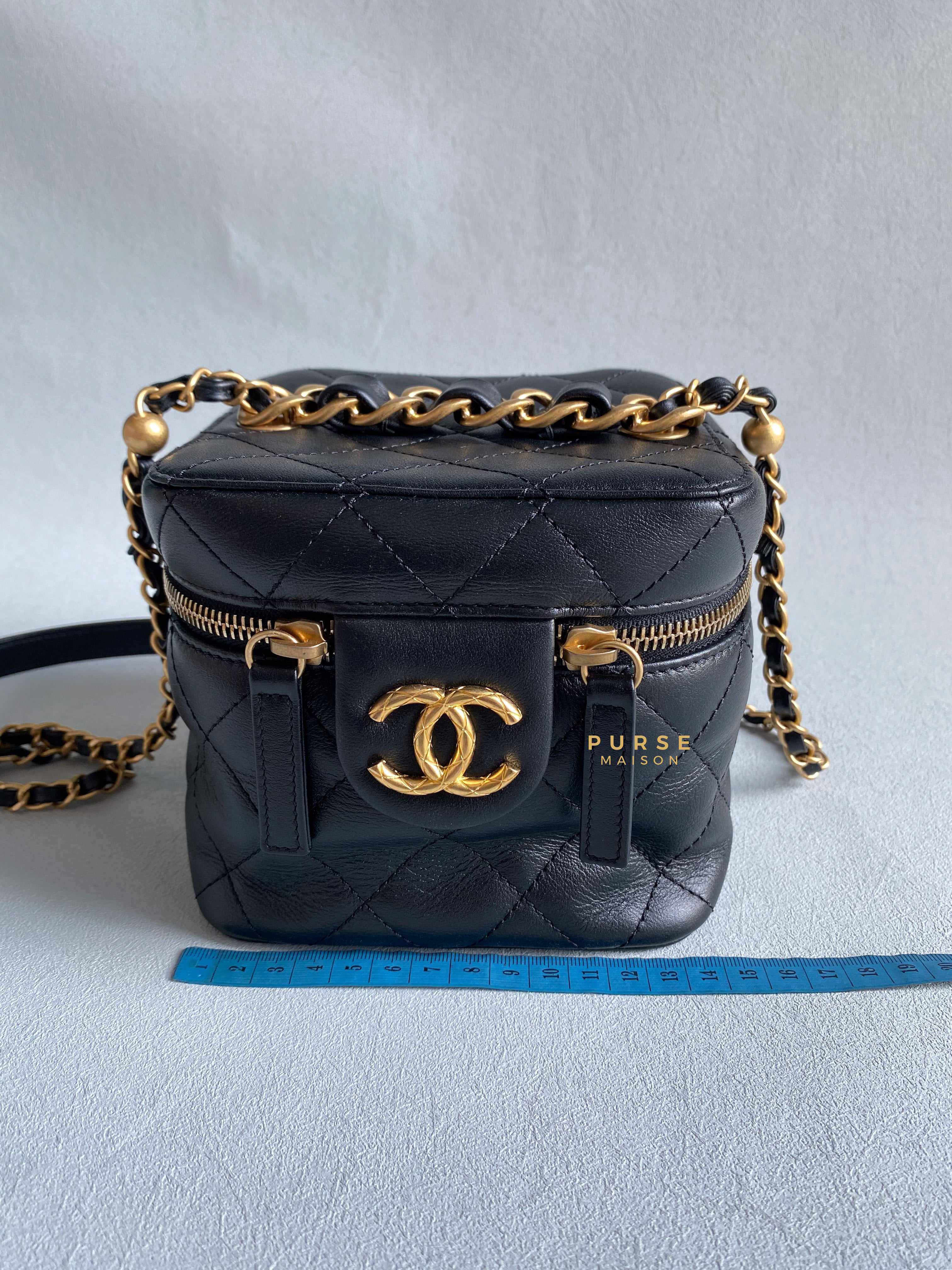 Chanel Vanity Case 22s Lambskin Leather in Aged Gold Hardware (Microchip) | Purse Maison Luxury Bags Shop