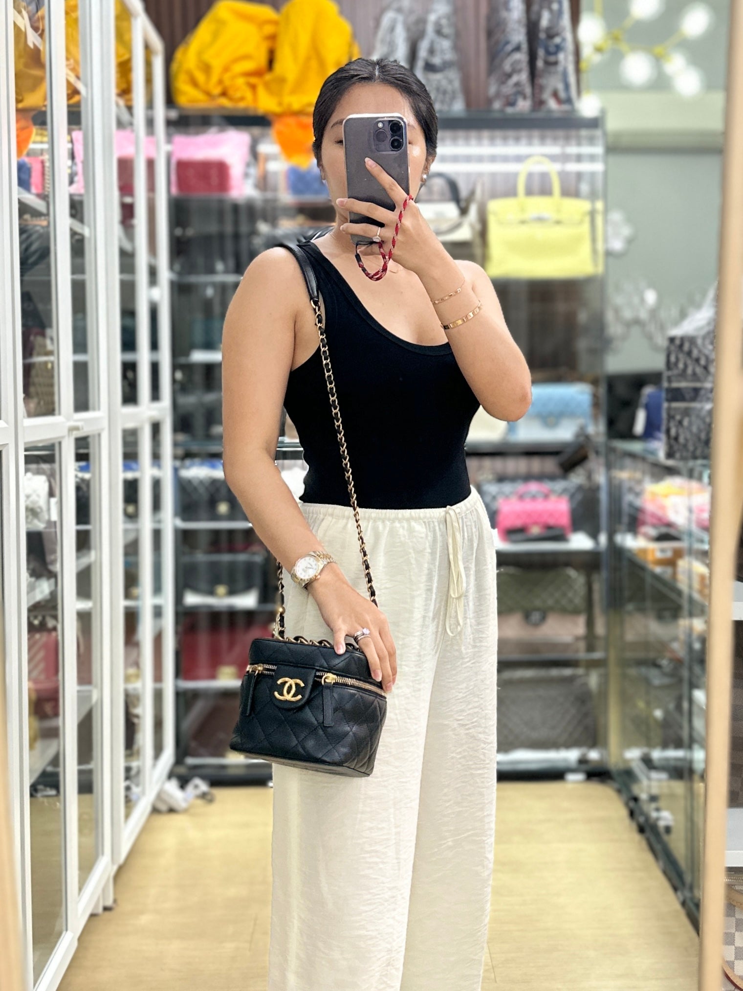 Vanity Case 22s Lambskin Leather in Aged Gold Hardware (Microchip) | Purse Maison Luxury Bags Shop