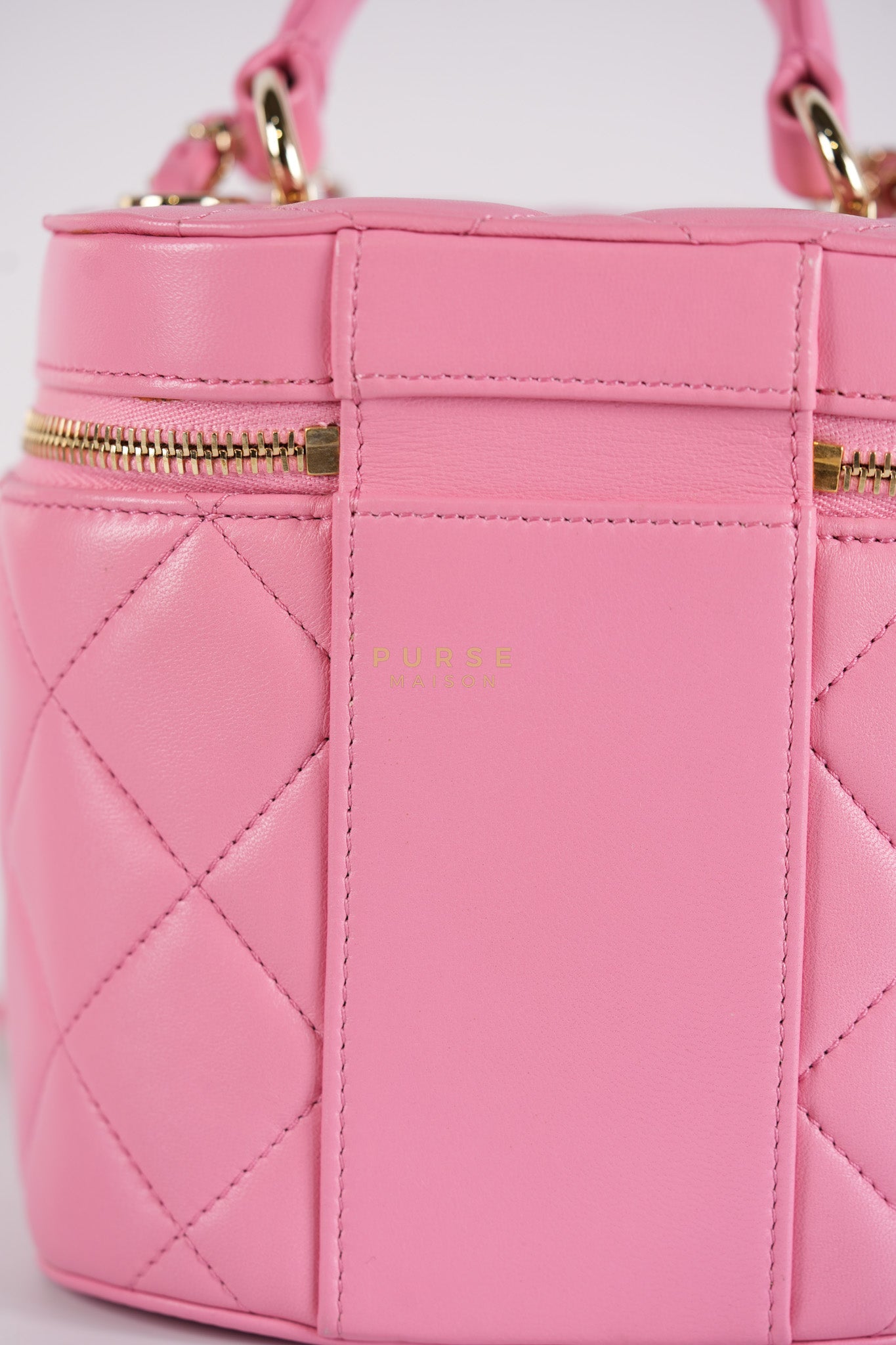 Vanity Case Bag in Pink Quilted Lambskin Leather & Gold Hardware Series 30 | Purse Maison Luxury Bags Shop