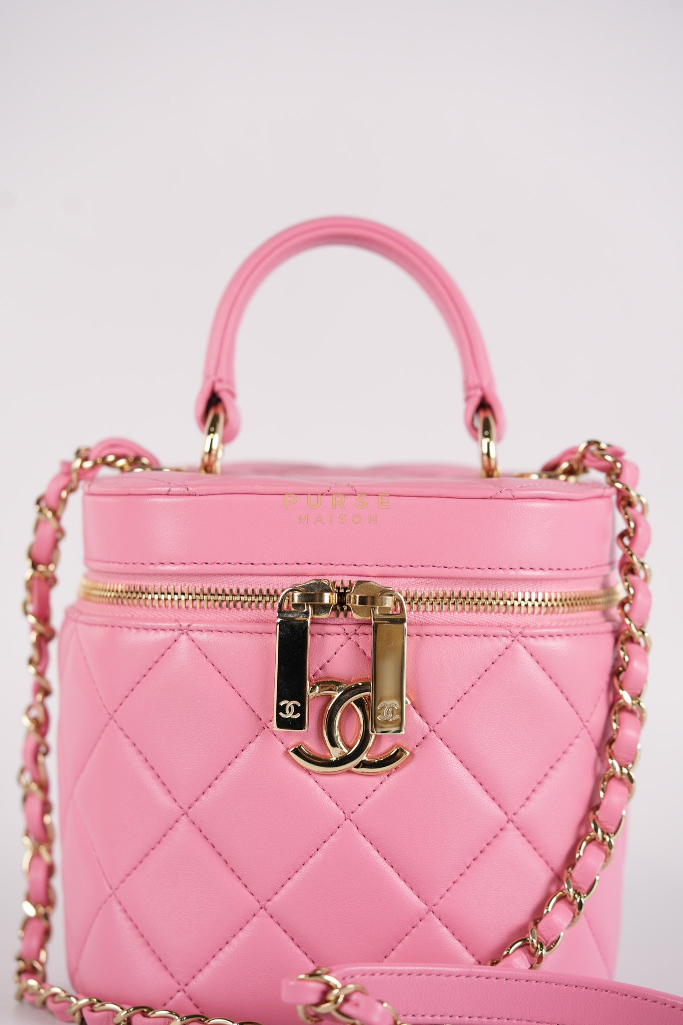 Vanity Case Bag in Pink Quilted Lambskin Leather & Gold Hardware Series 30 | Purse Maison Luxury Bags Shop