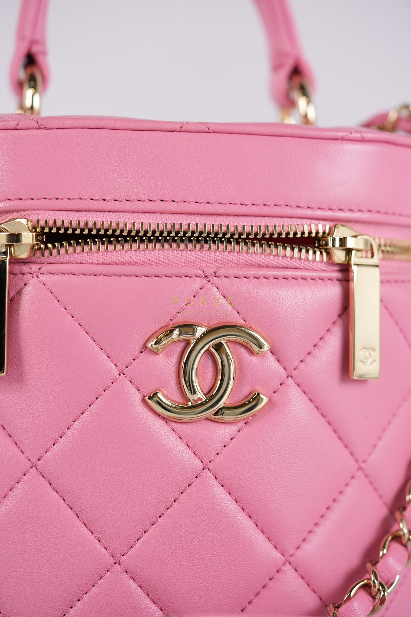Vanity Case Bag in Pink Quilted Lambskin Leather & Gold Hardware Series 30 | Purse Maison Luxury Bags Shop