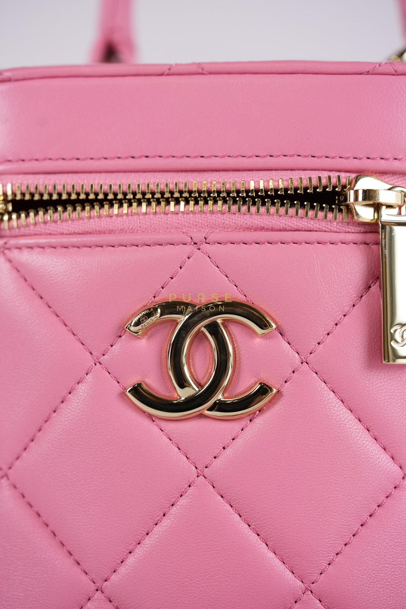 Vanity Case Bag in Pink Quilted Lambskin Leather & Gold Hardware Series 30 | Purse Maison Luxury Bags Shop