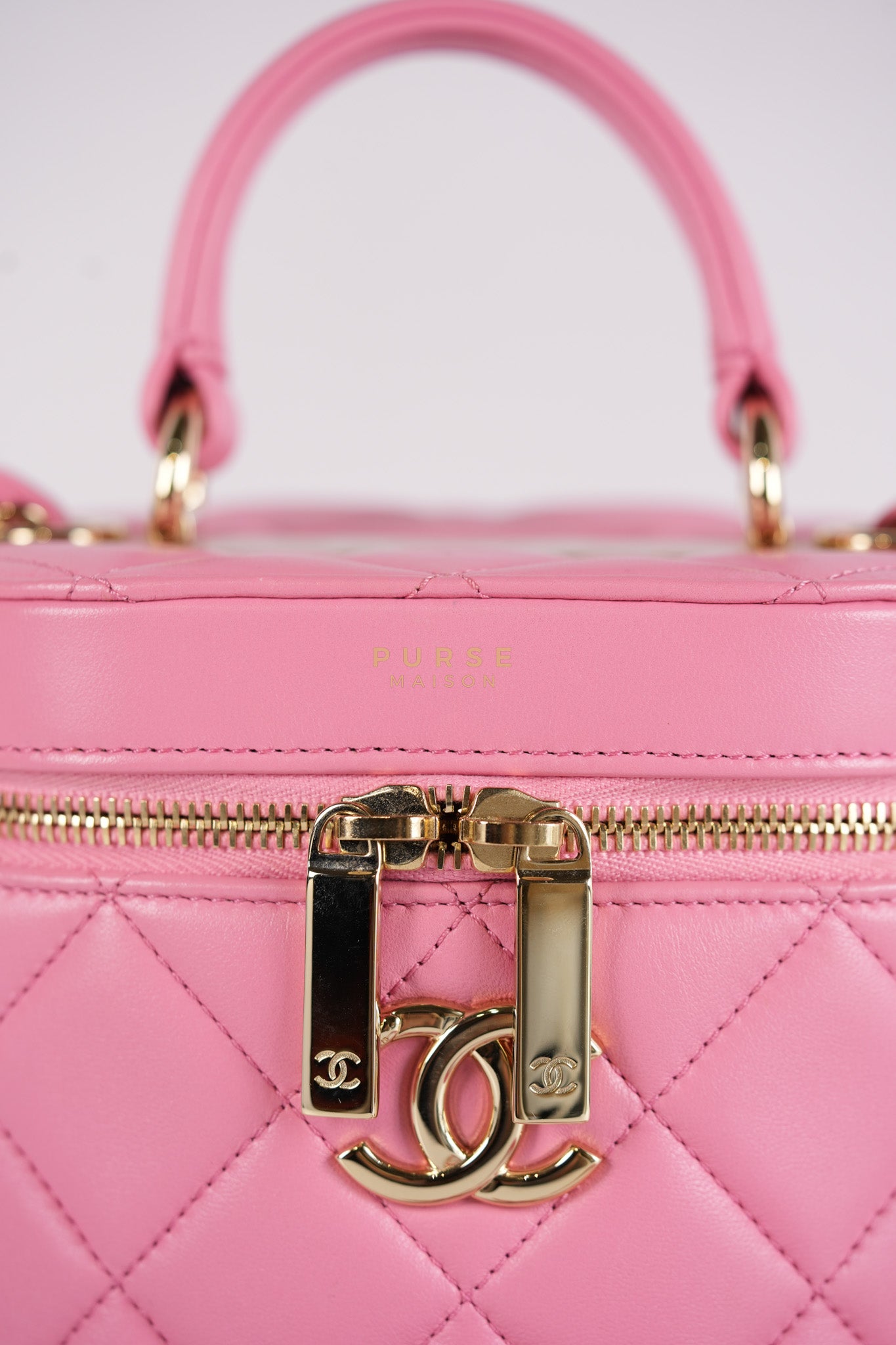 Vanity Case Bag in Pink Quilted Lambskin Leather & Gold Hardware Series 30 | Purse Maison Luxury Bags Shop