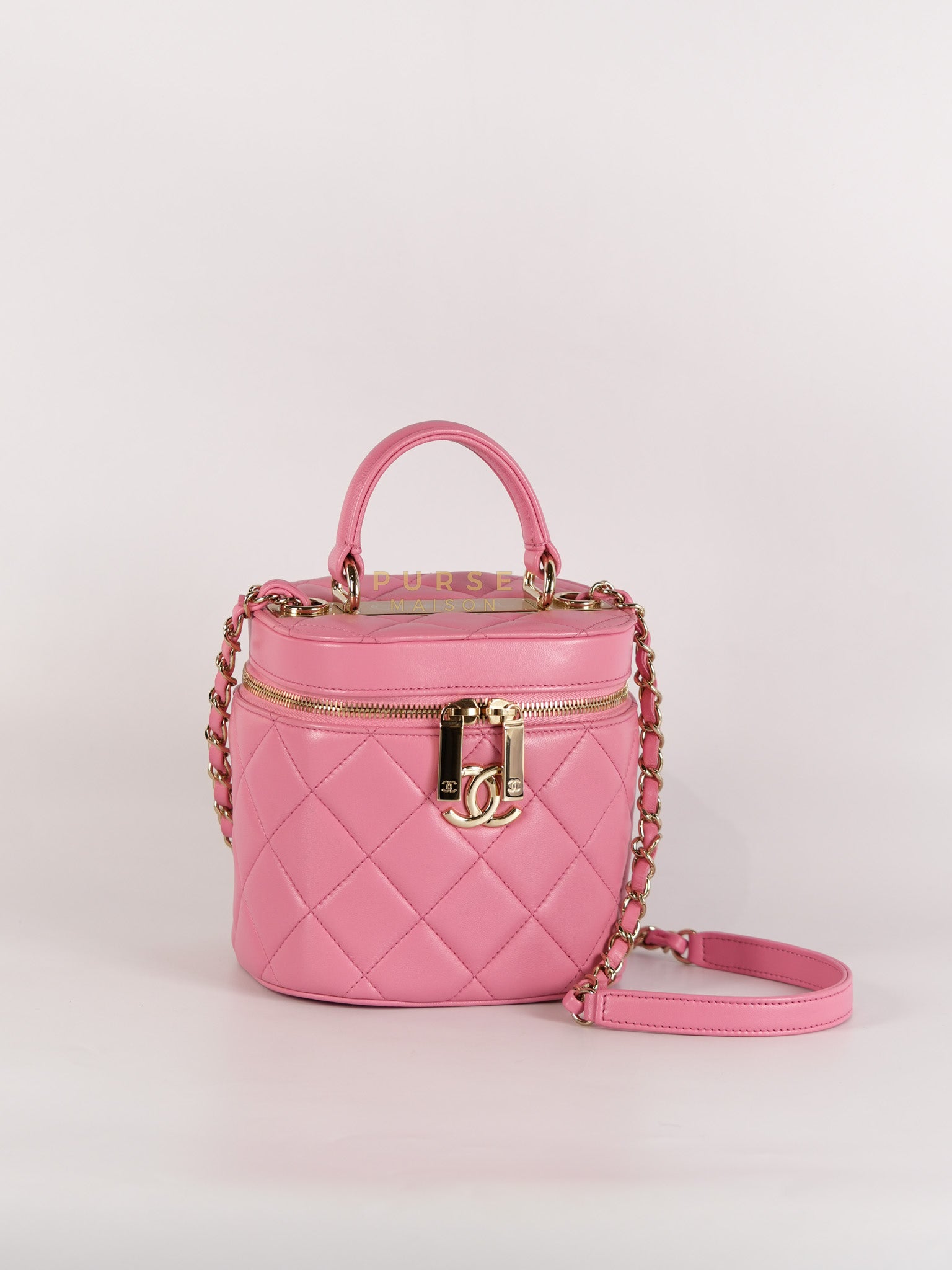 Vanity Case Bag in Pink Quilted Lambskin Leather & Gold Hardware Series 30 | Purse Maison Luxury Bags Shop
