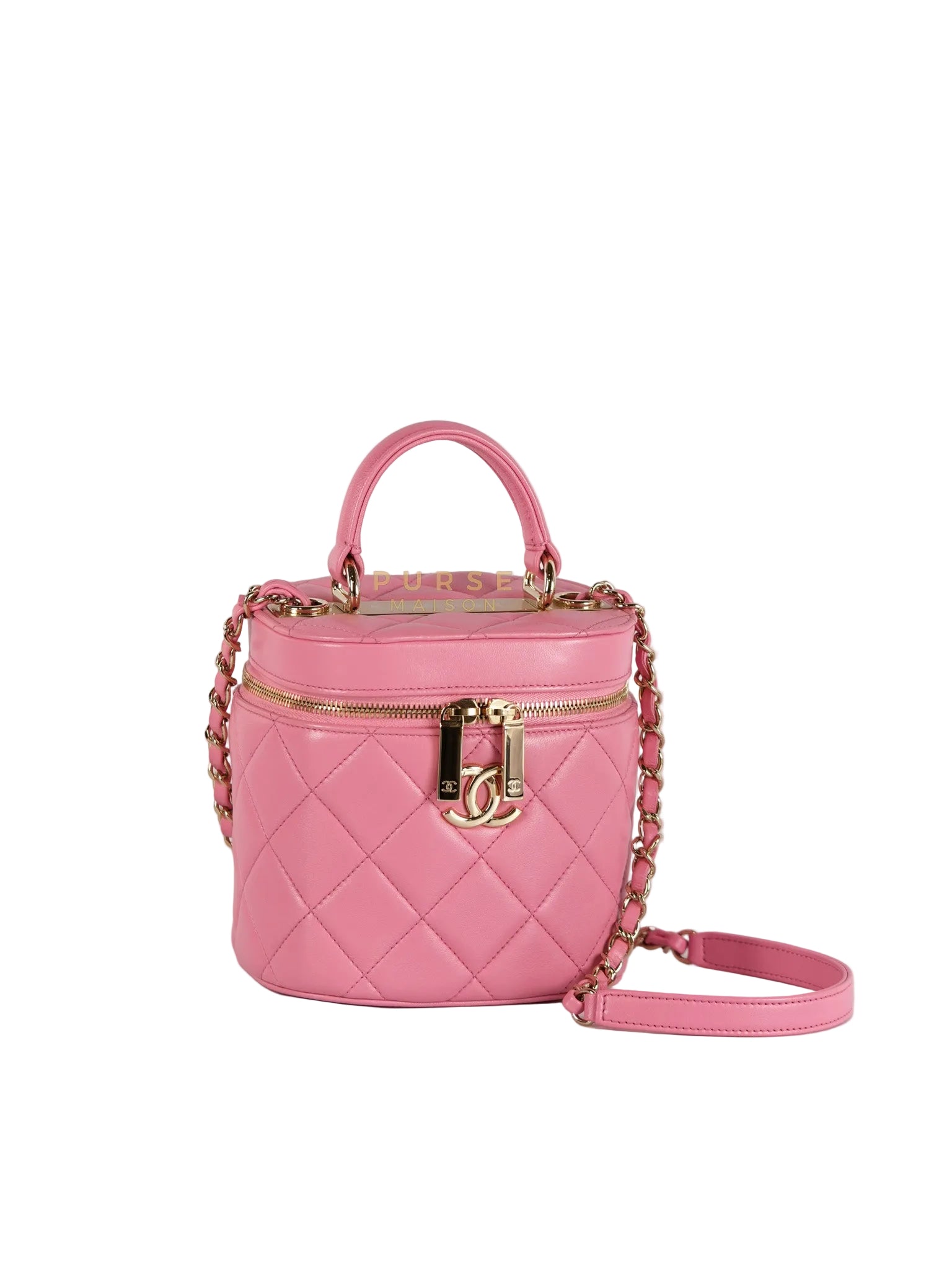 Vanity Case Bag in Pink Quilted Lambskin Leather & Gold Hardware Series 30 | Purse Maison Luxury Bags Shop
