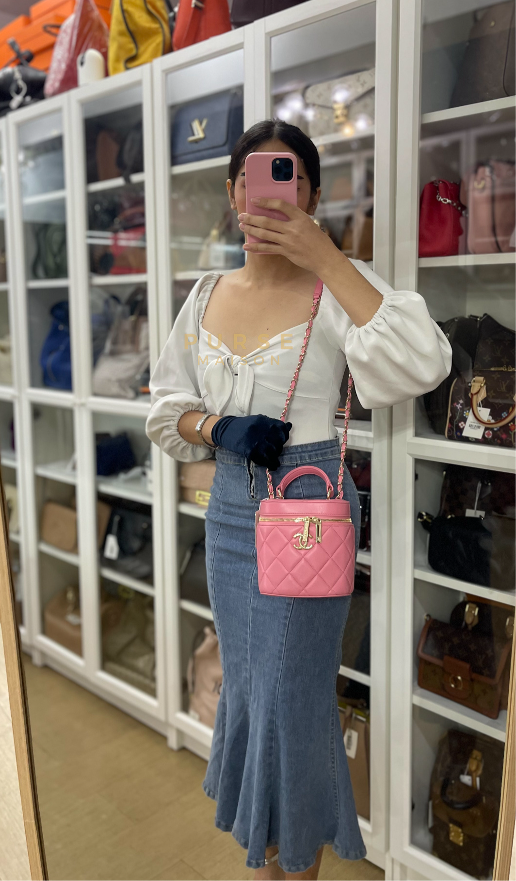 Vanity Case Bag in Pink Quilted Lambskin Leather & Gold Hardware Series 30 | Purse Maison Luxury Bags Shop