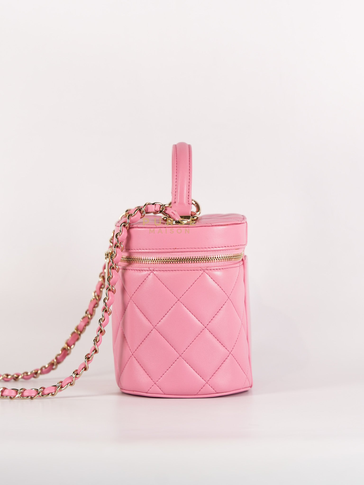 Vanity Case Bag in Pink Quilted Lambskin Leather & Gold Hardware Series 30 | Purse Maison Luxury Bags Shop