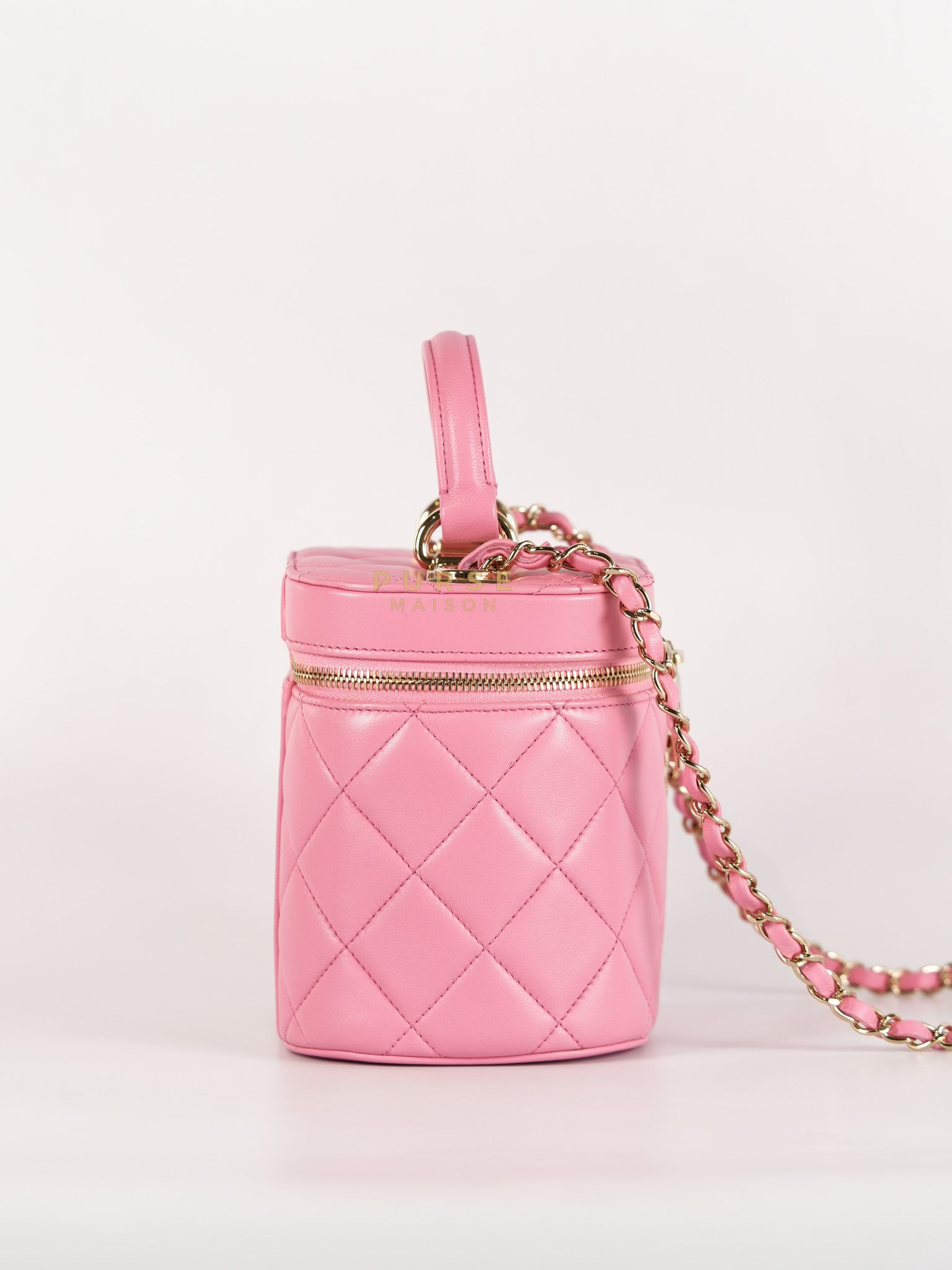 Vanity Case Bag in Pink Quilted Lambskin Leather & Gold Hardware Series 30 | Purse Maison Luxury Bags Shop