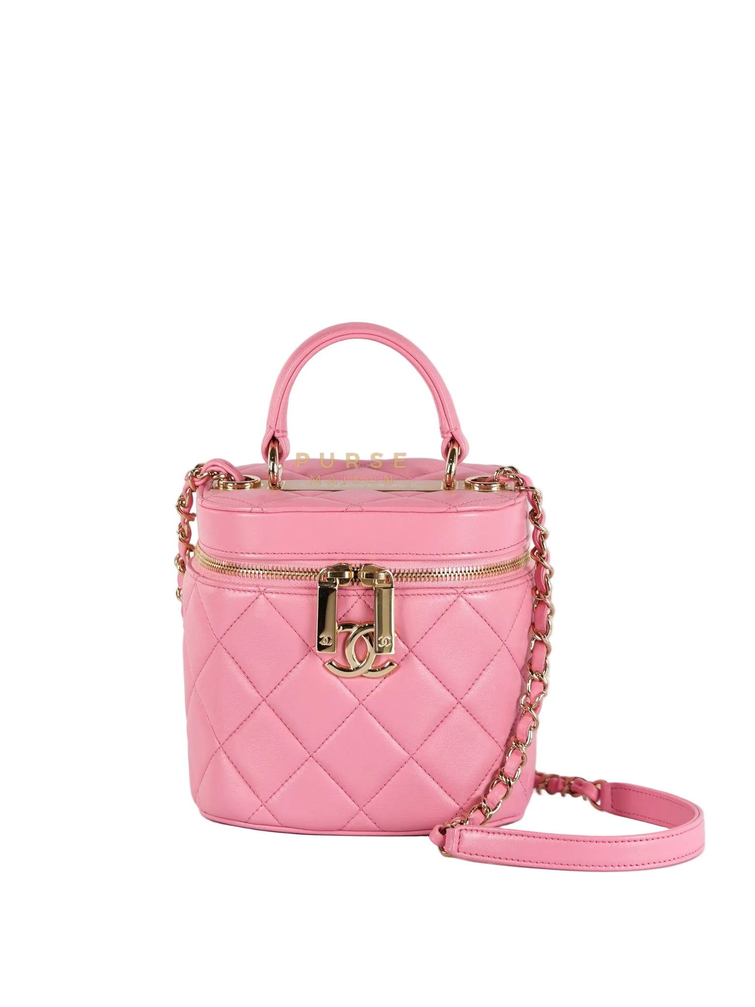 Vanity Case Bag in Pink Quilted Lambskin Leather & Gold Hardware Series 30 | Purse Maison Luxury Bags Shop