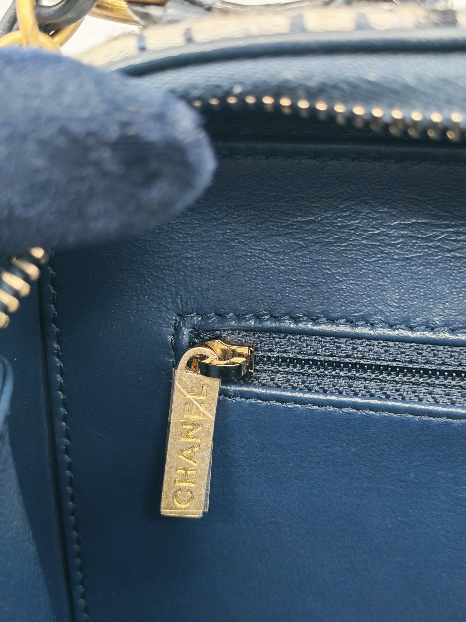 Vanity Case Filigree Medium in Navy Tweed Python Aged Gold Hardware (Series 25) | Purse Maison Luxury Bags Shop