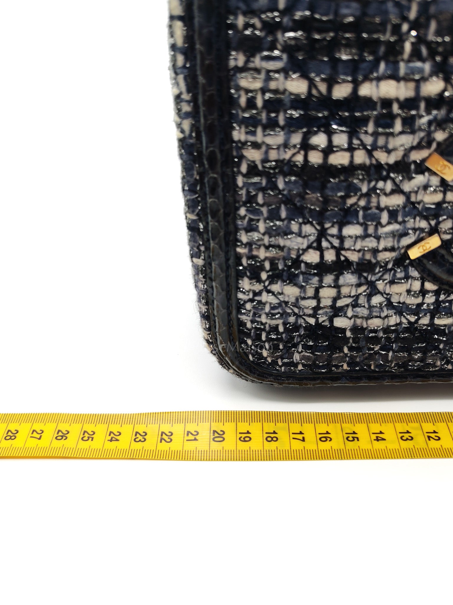Vanity Case Filigree Medium in Navy Tweed Python Aged Gold Hardware (Series 25) | Purse Maison Luxury Bags Shop