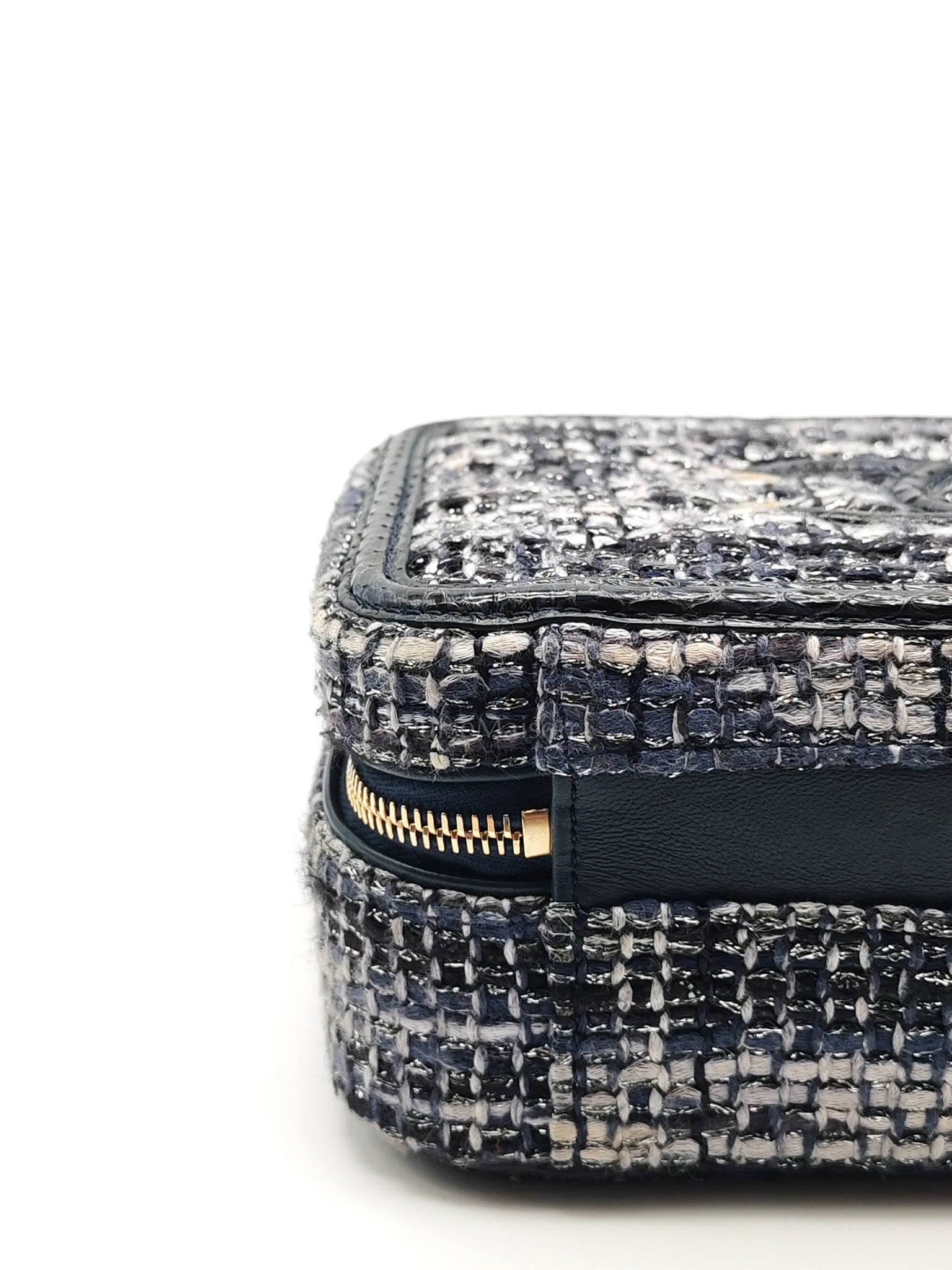 Vanity Case Filigree Medium in Navy Tweed Python Aged Gold Hardware (Series 25) | Purse Maison Luxury Bags Shop