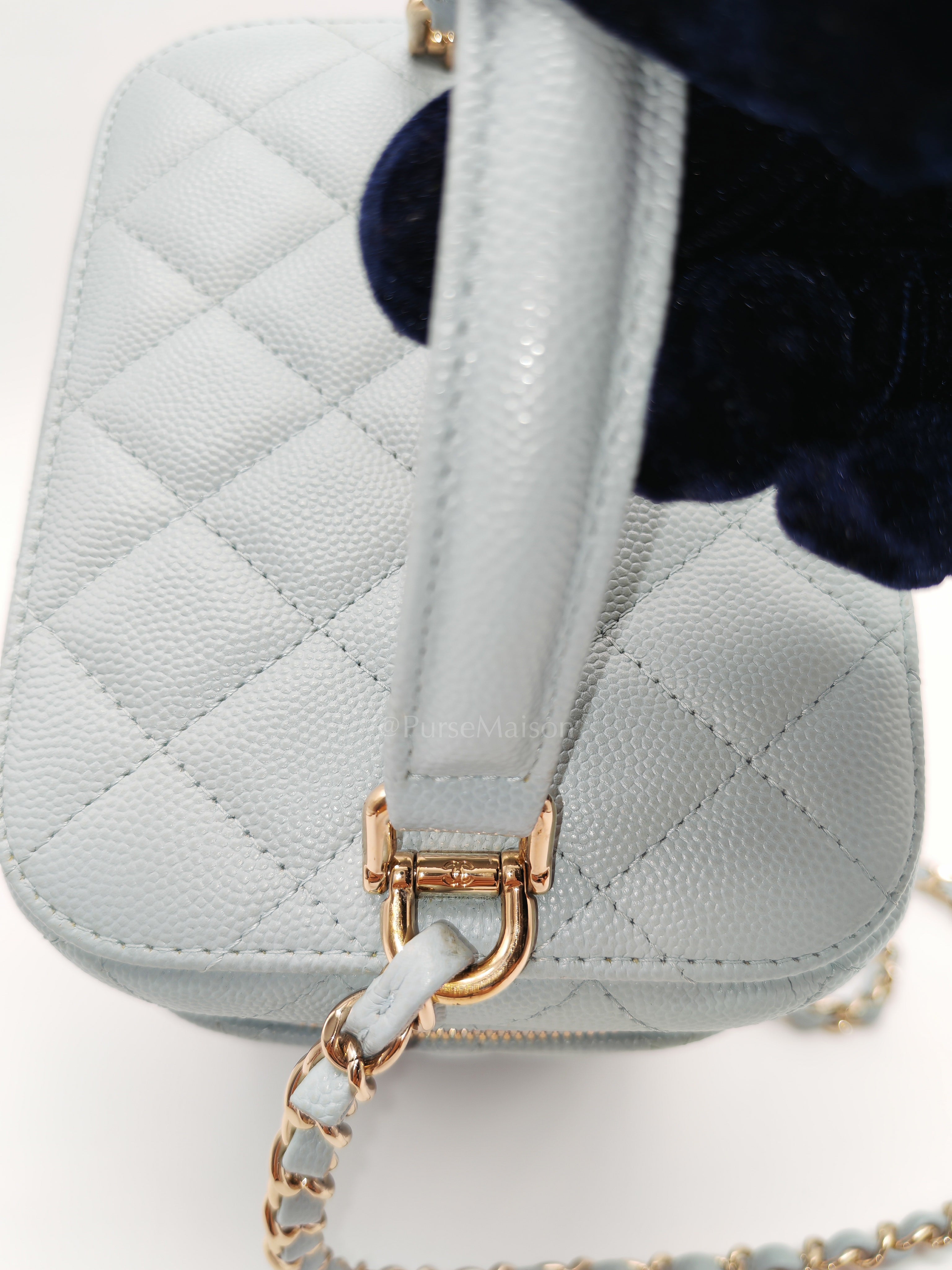 Vanity Case Small in Light Blue Quilted Caviar Leather & Light Gold Hardware Microchip | Purse Maison Luxury Bags Shop