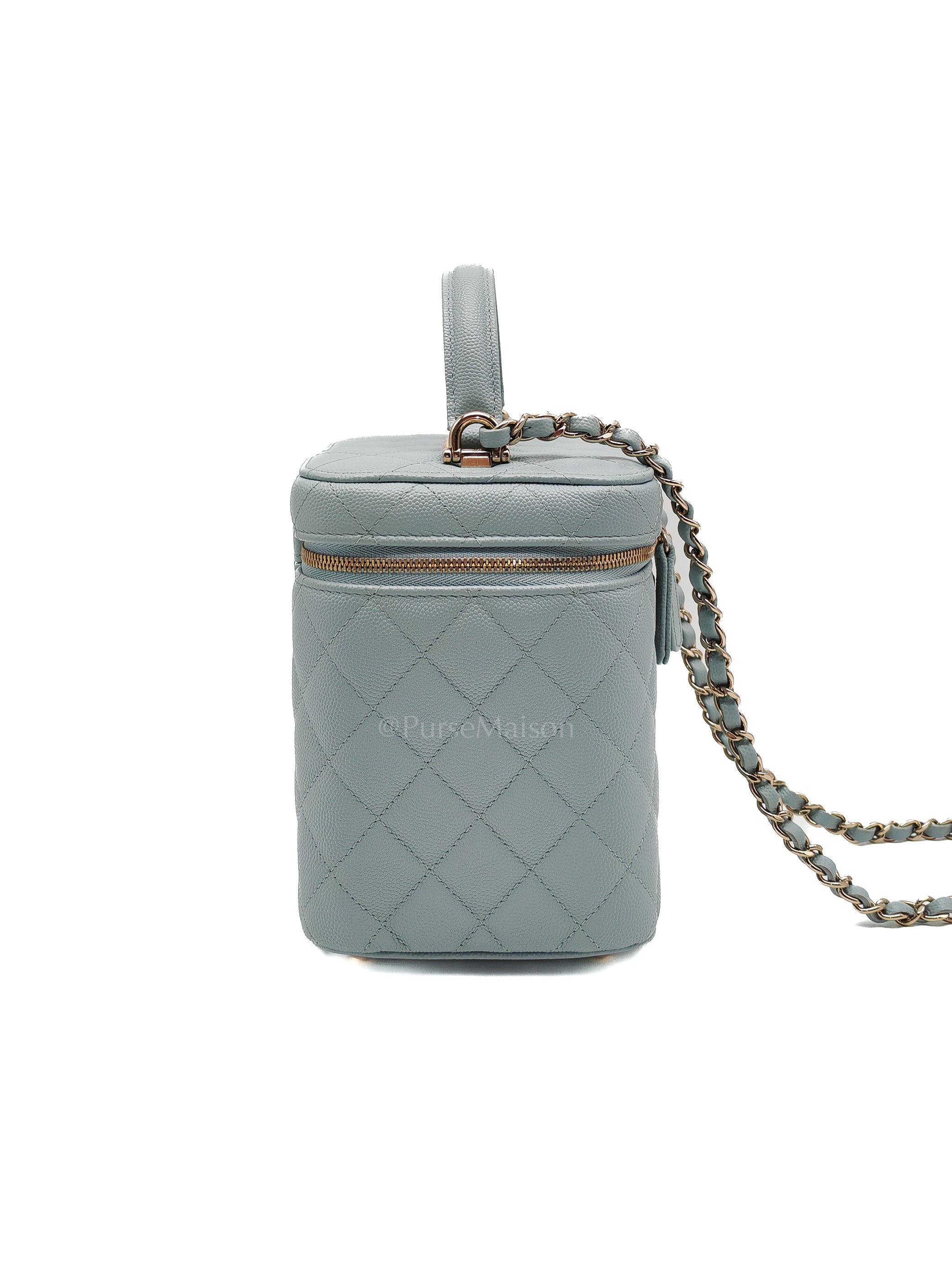 Vanity Case Small in Light Blue Quilted Caviar Leather & Light Gold Hardware Microchip | Purse Maison Luxury Bags Shop