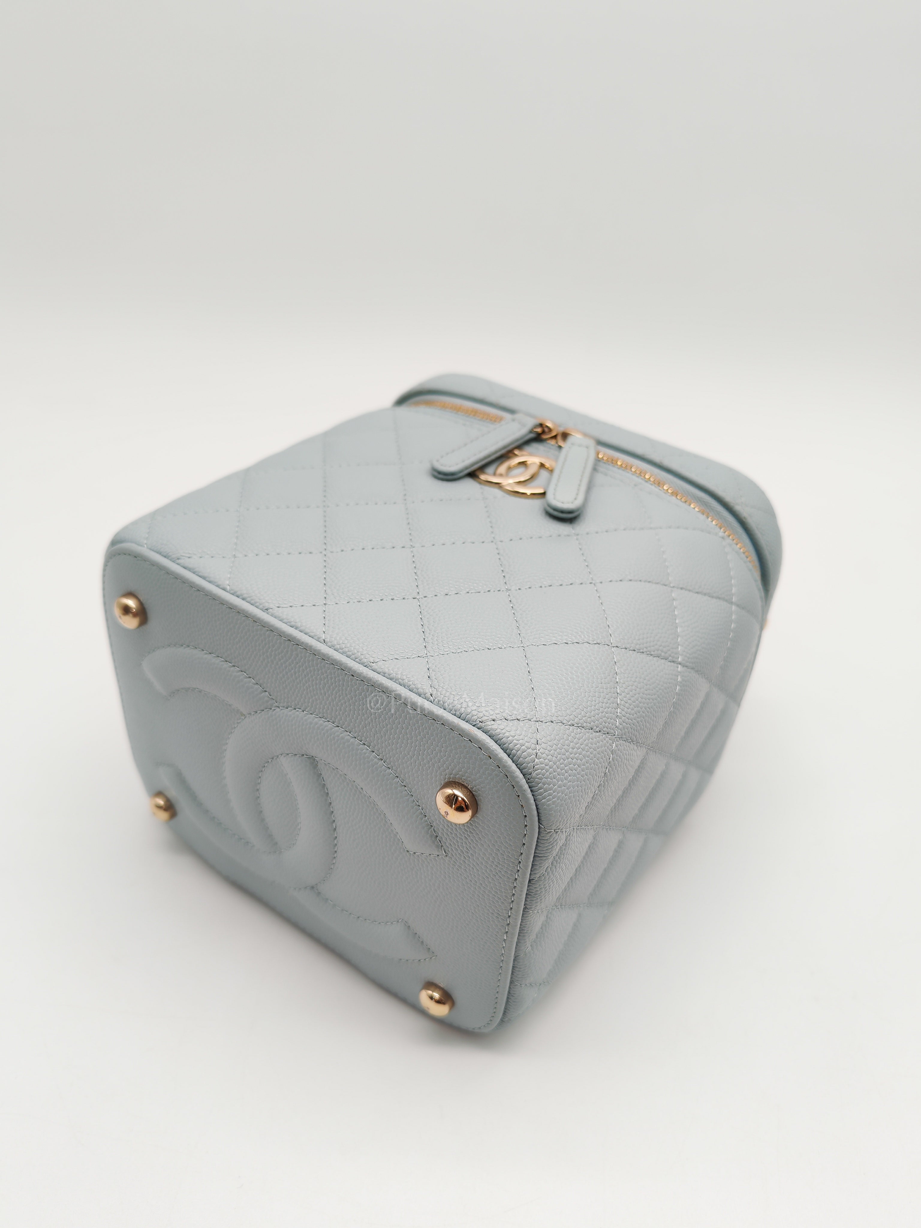 Vanity Case Small in Light Blue Quilted Caviar Leather & Light Gold Hardware Microchip | Purse Maison Luxury Bags Shop