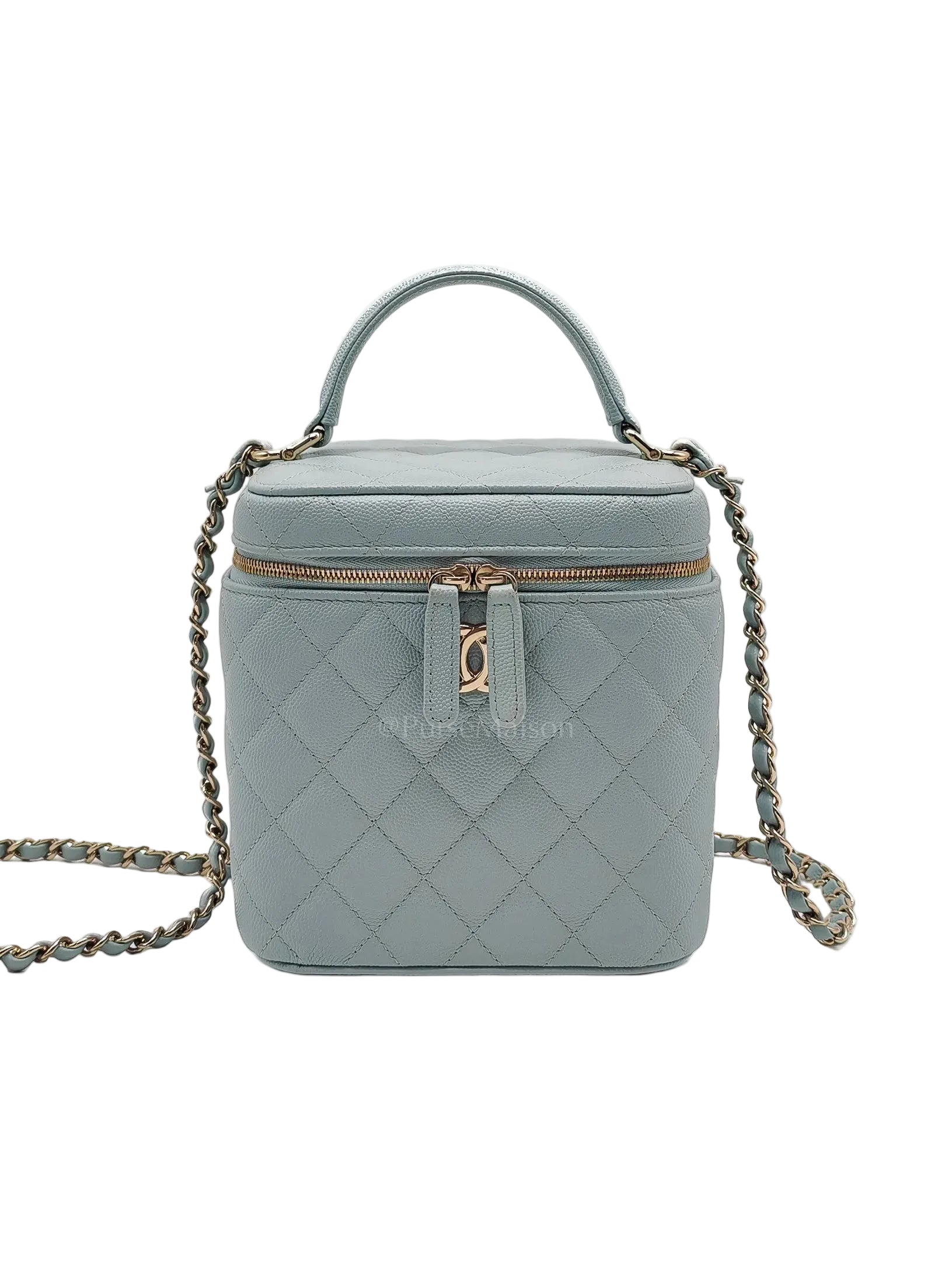 Vanity Case Small in Light Blue Quilted Caviar Leather & Light Gold Hardware Microchip | Purse Maison Luxury Bags Shop