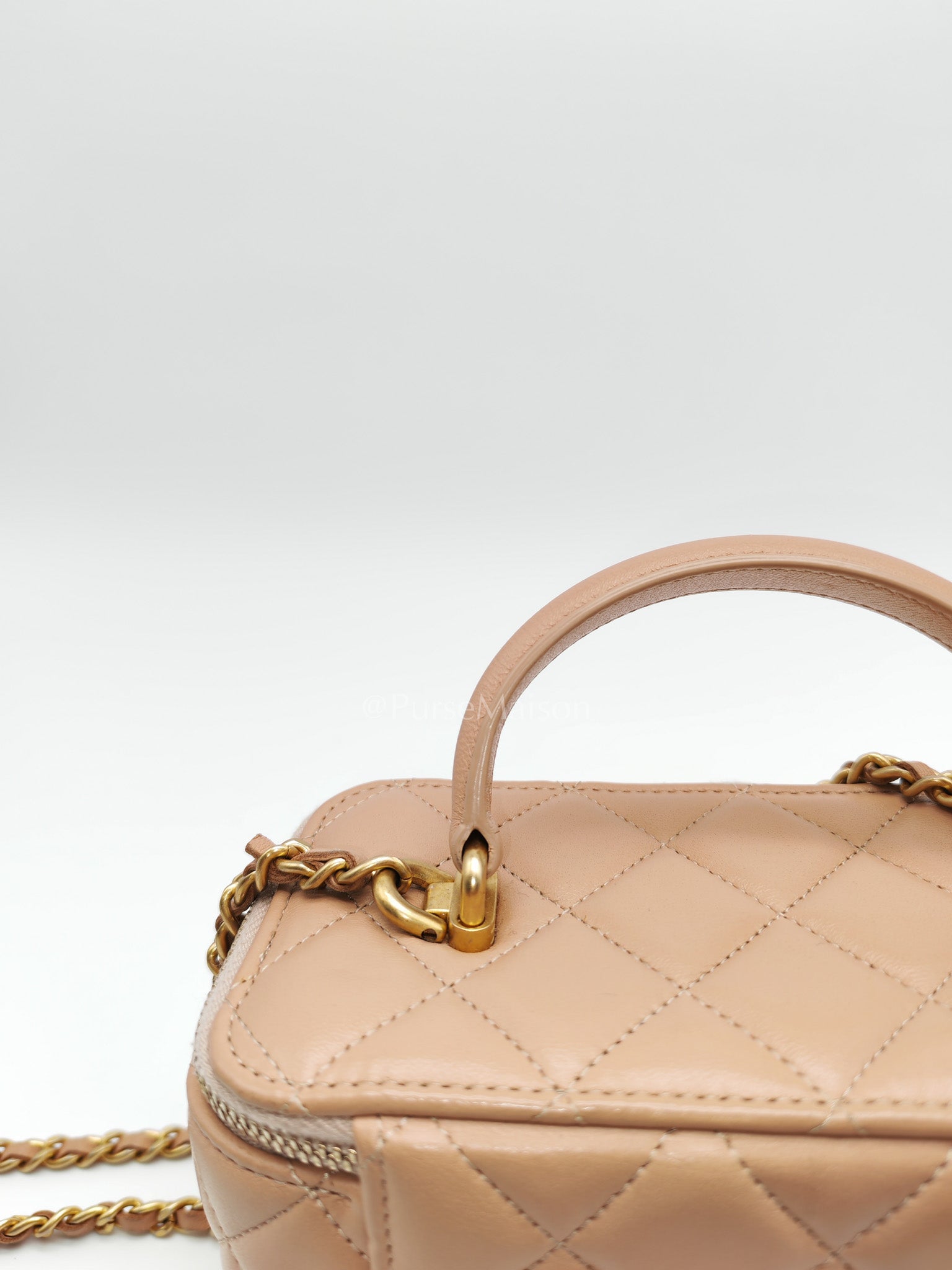 Vanity Case Top Handle Beige in Quilted Lambskin Leather and Aged Gold Hardware Series 31 | Purse Maison Luxury Bags Shop
